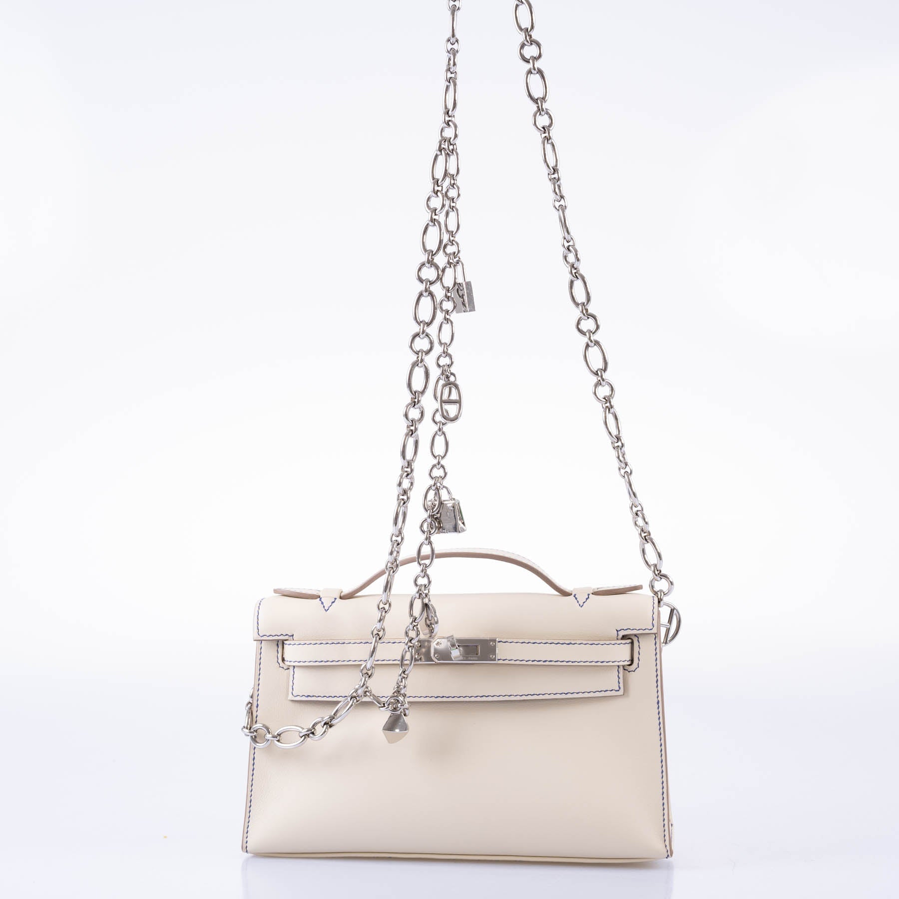 Hermès Kelly Pochette HSS Craie/Bleu Electric Swift Palladium Hardware