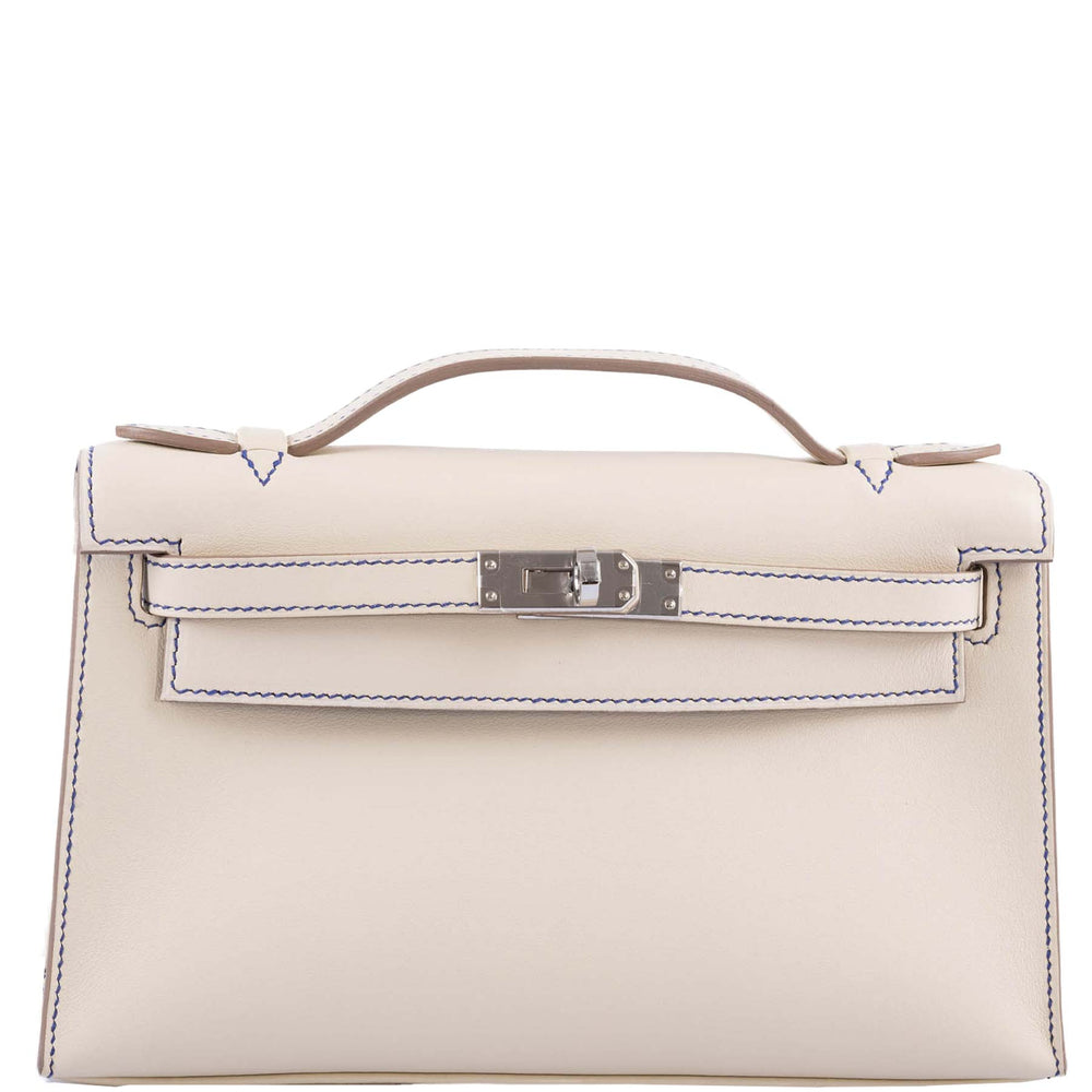 Hermès Kelly Pochette HSS Craie/Bleu Electric Swift Palladium Hardware