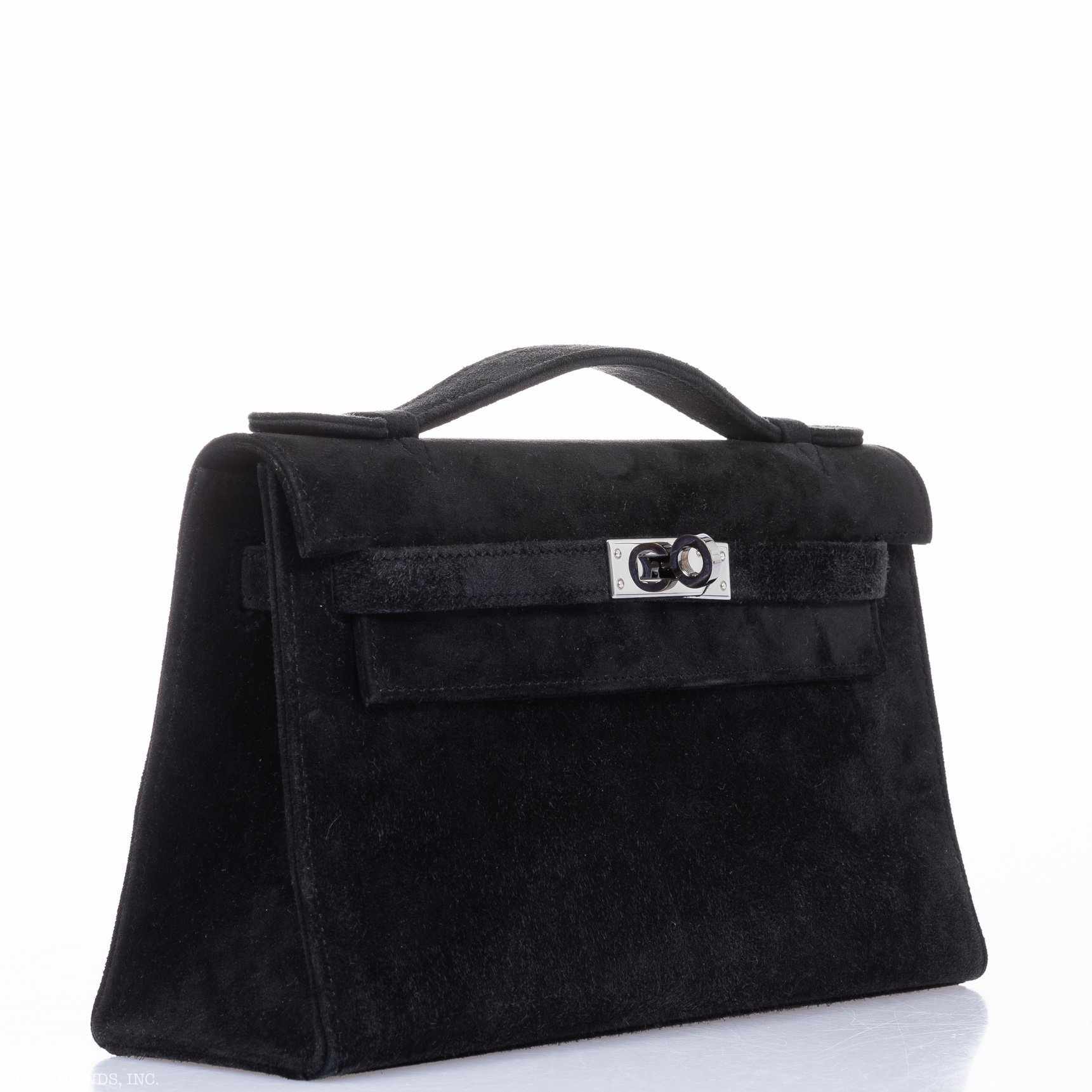 Hermès Kelly Pochette Noir Veau Doblis Suede Palladium Hardware