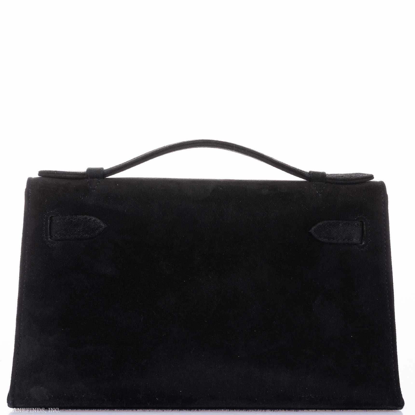 Hermès Kelly Pochette Noir Veau Doblis Suede Palladium Hardware