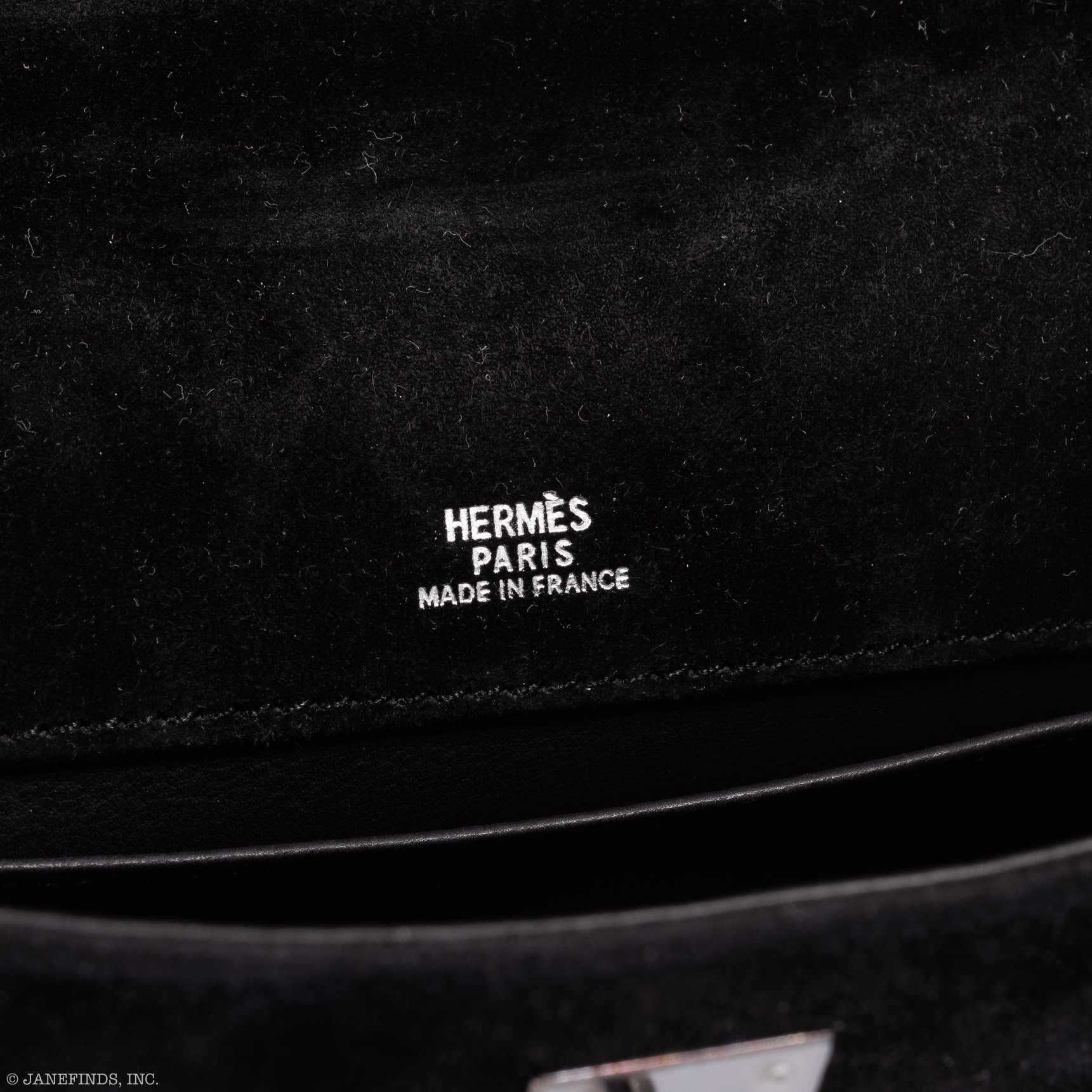 Hermès Kelly Pochette Noir Veau Doblis Suede Palladium Hardware