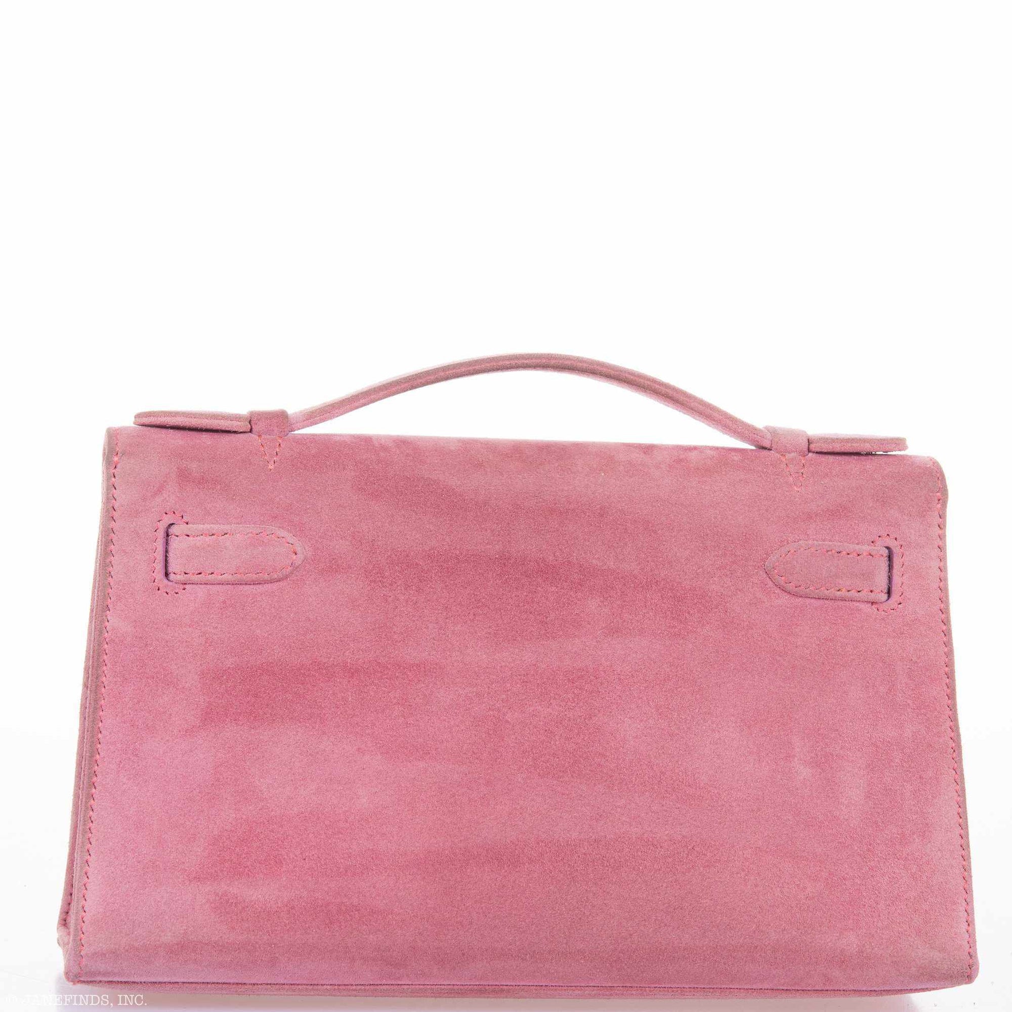 Hermès Kelly Pochette Pink Veau Doblis Suede with Palladium Hardware
