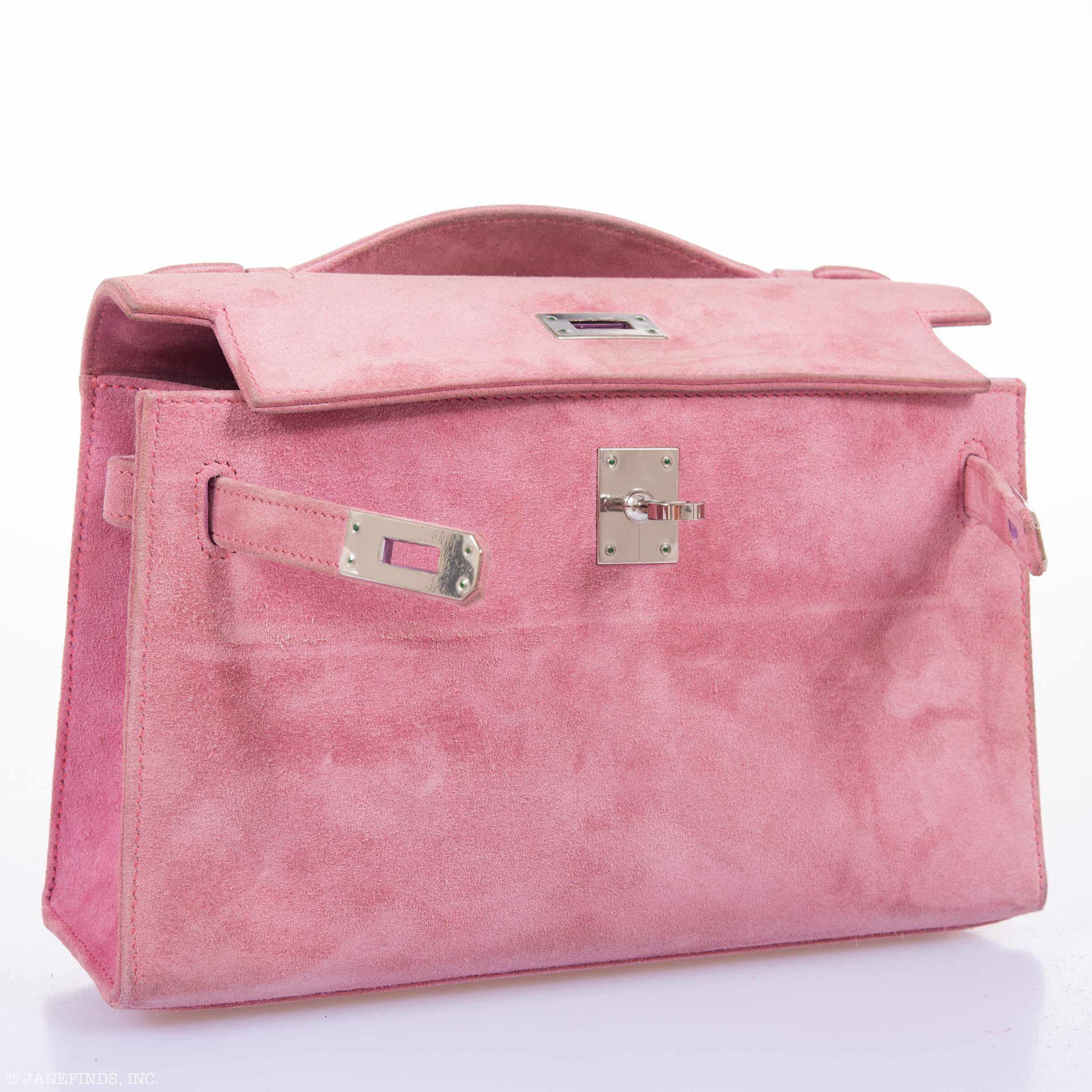 Hermès Kelly Pochette Pink Veau Doblis Suede with Palladium Hardware