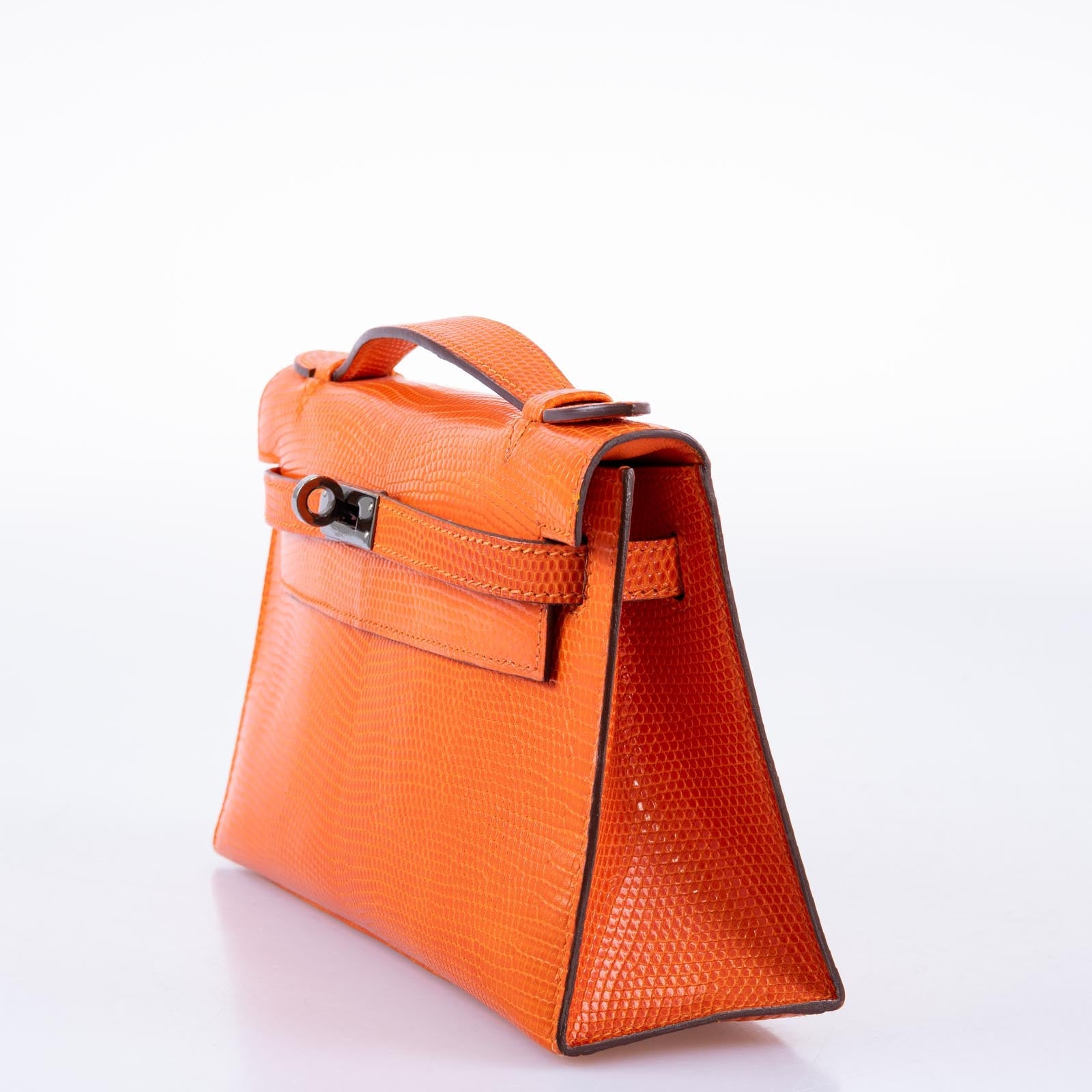 Hermès Kelly Pochette Tangerine Nilo Lizard with Ruthenium Hardware