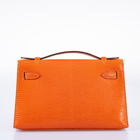 Hermès Kelly Pochette Tangerine Nilo Lizard with Ruthenium Hardware