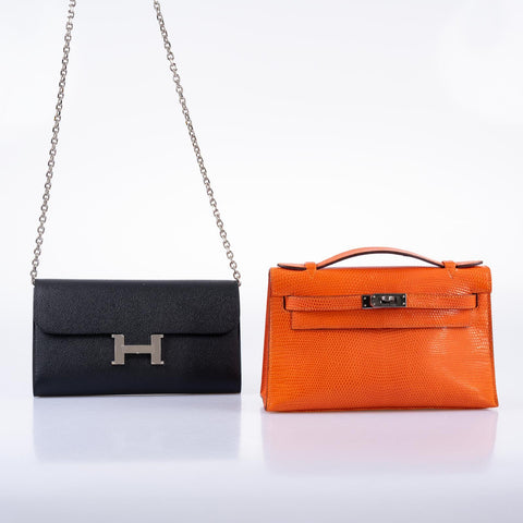 Hermès Kelly Pochette Tangerine Nilo Lizard with Ruthenium Hardware