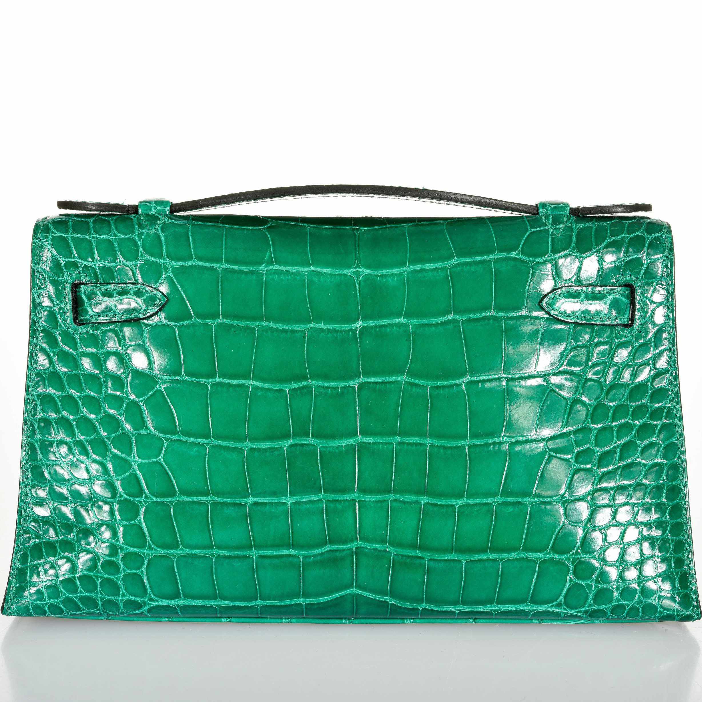 Hermès Kelly Pochette Vert Emerald Alligator Clutch Gold Hardware