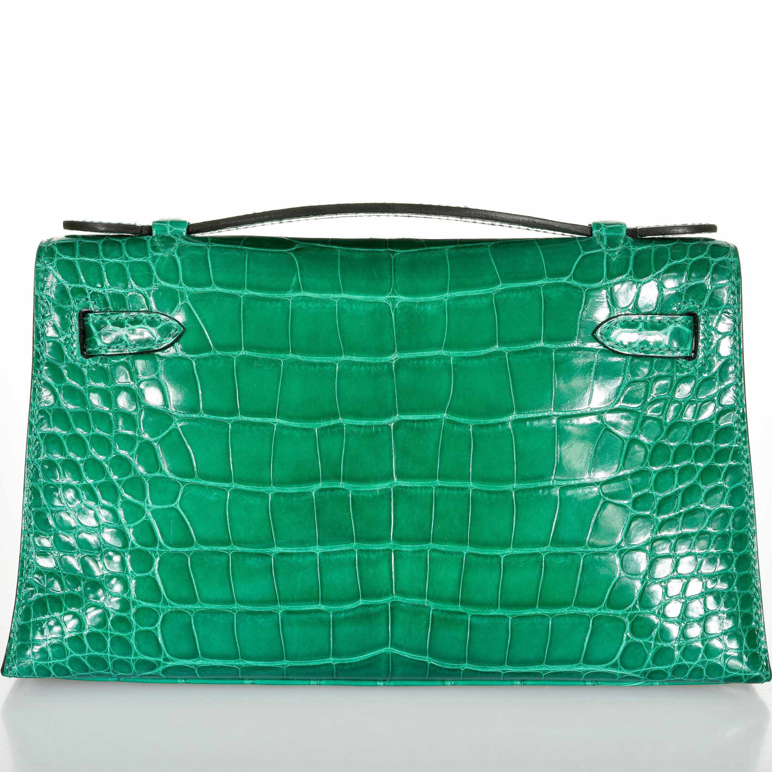Hermès Kelly Pochette Vert Jade Alligator Clutch Gold Hardware