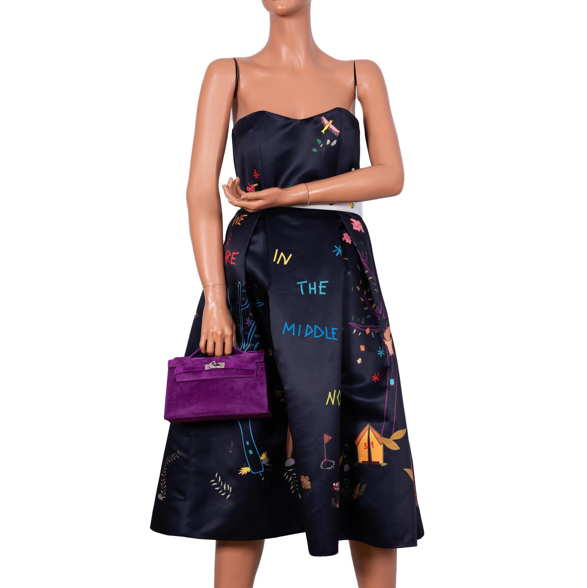 Hermès Kelly Pochette Violet Veau Doblis Suede Palladium Hardware