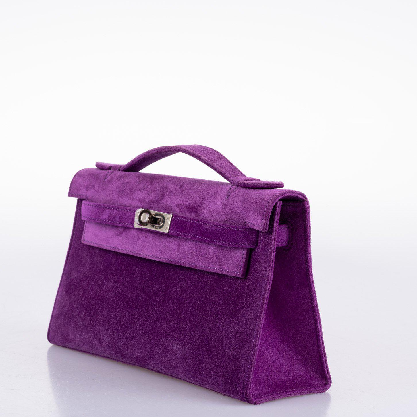 Hermès Kelly Pochette Violet Veau Doblis Suede Palladium Hardware