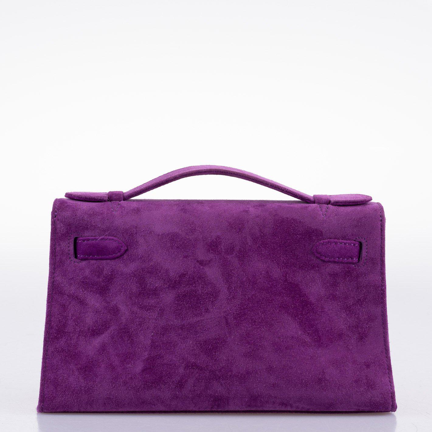 Hermès Kelly Pochette Violet Veau Doblis Suede Palladium Hardware