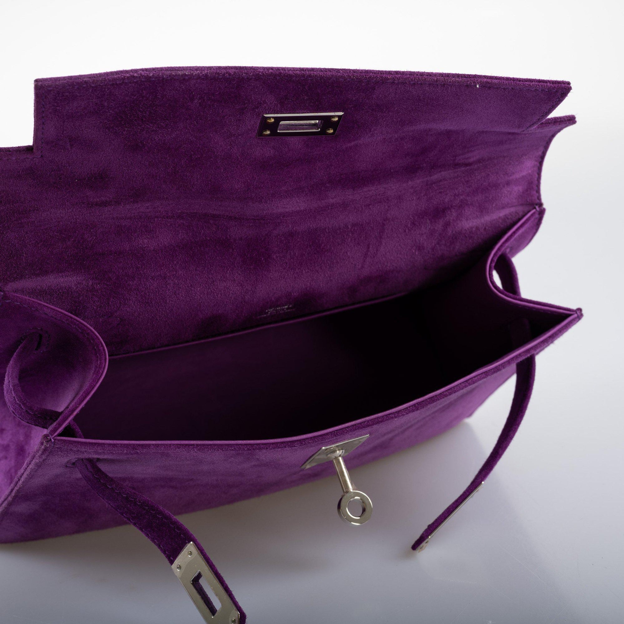 Hermès Kelly Pochette Violet Veau Doblis Suede Palladium Hardware