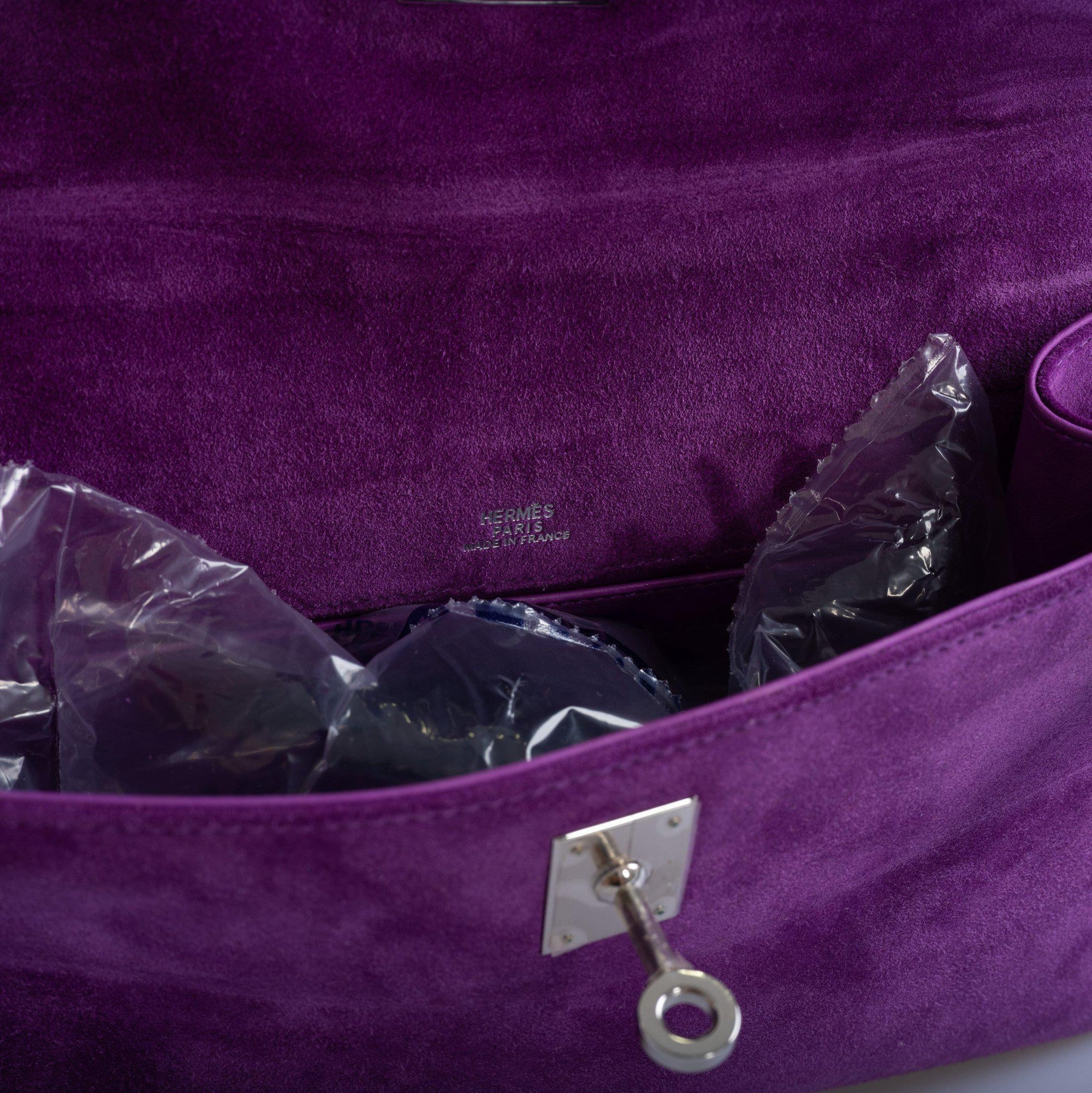 Hermès Kelly Pochette Violet Veau Doblis Suede Palladium Hardware