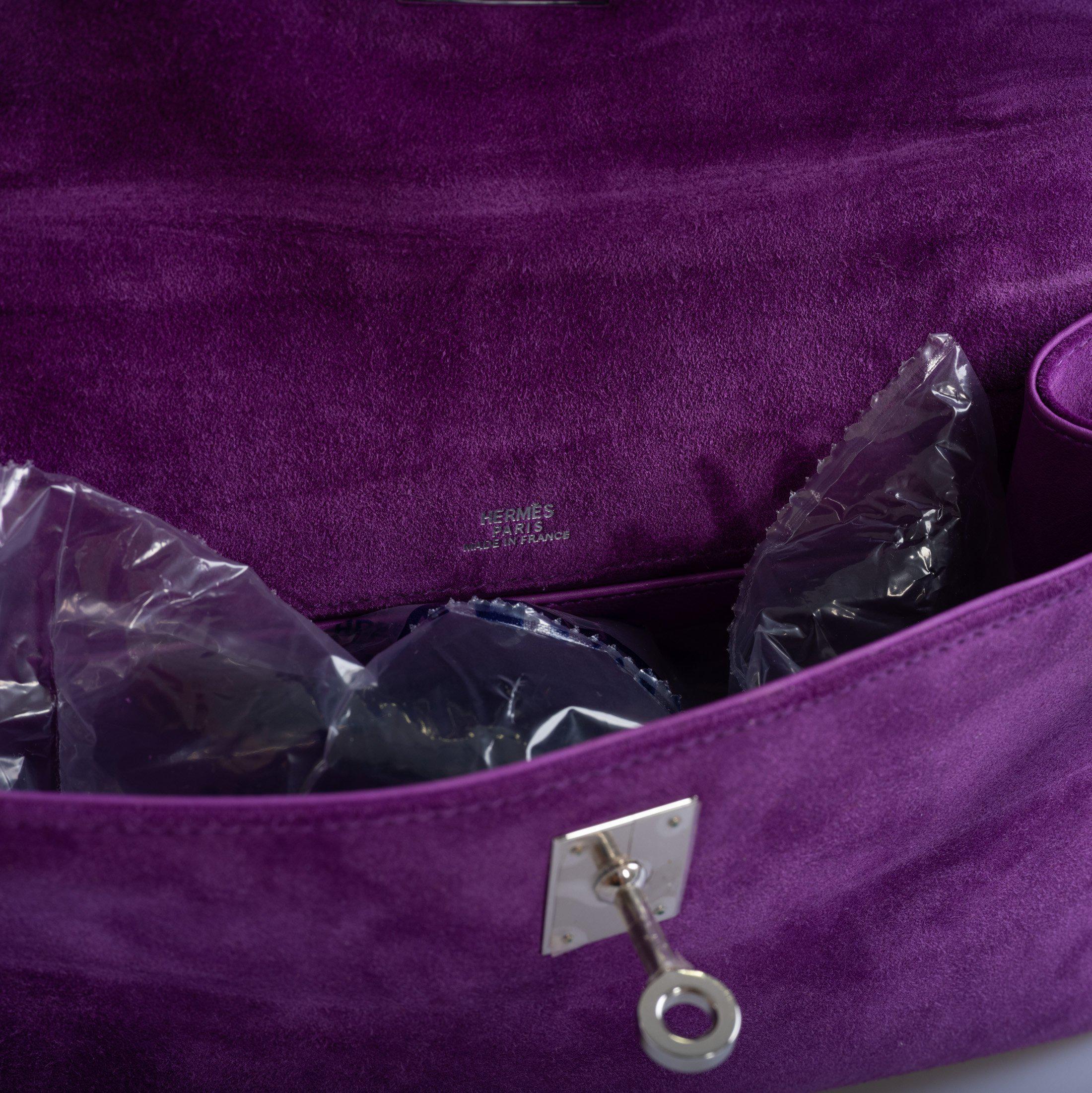 Hermès Kelly Pochette Violet Veau Doblis Suede Palladium Hardware