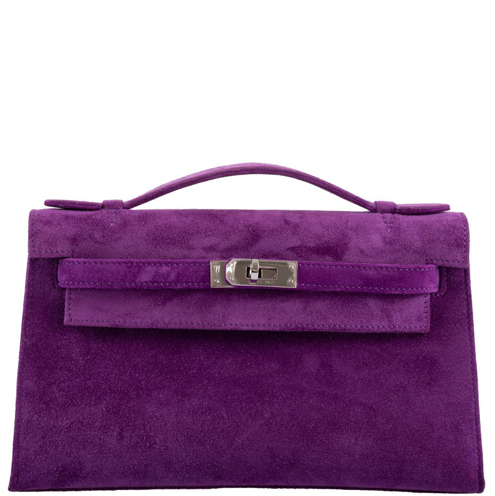 Hermès Kelly Pochette Violet Veau Doblis Suede Palladium Hardware
