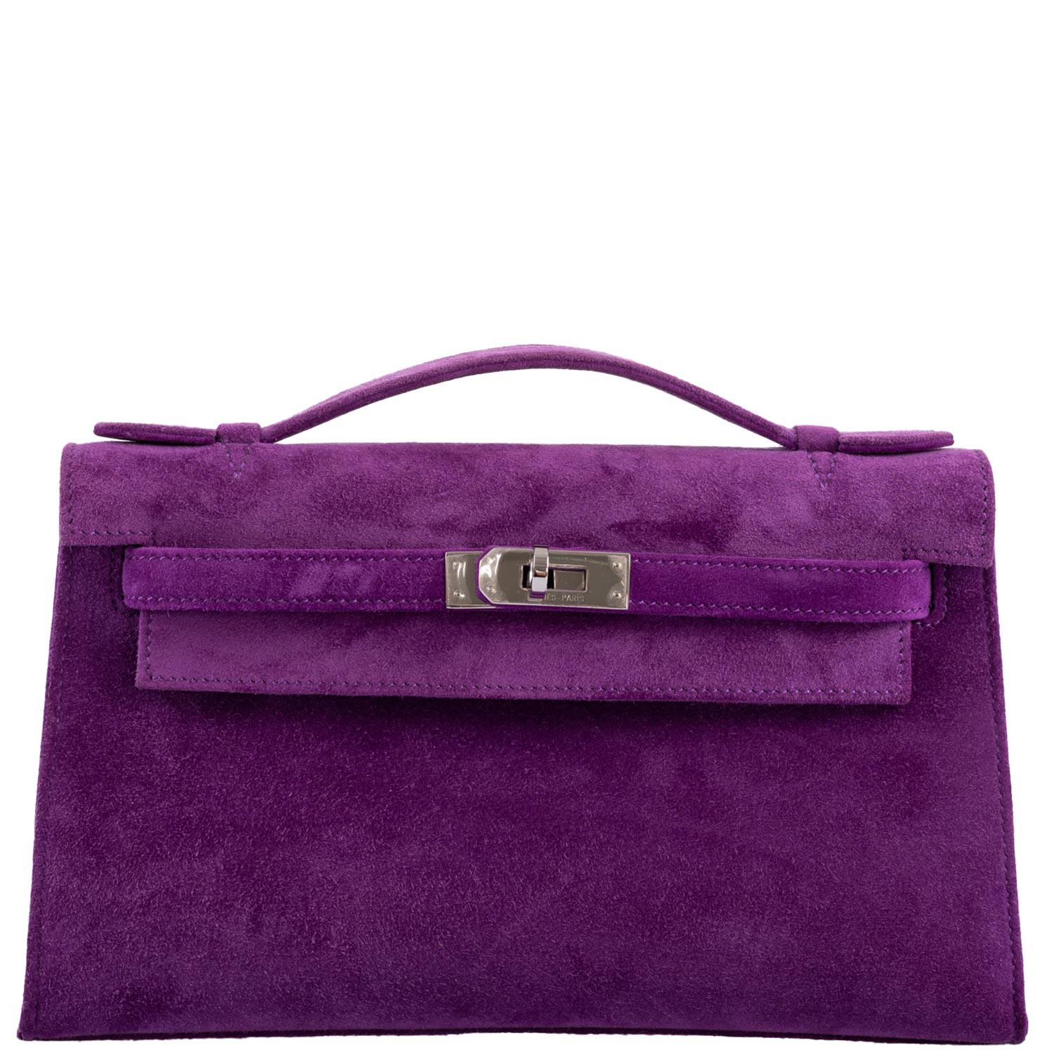 Hermès Kelly Pochette Violet Veau Doblis Suede Palladium Hardware