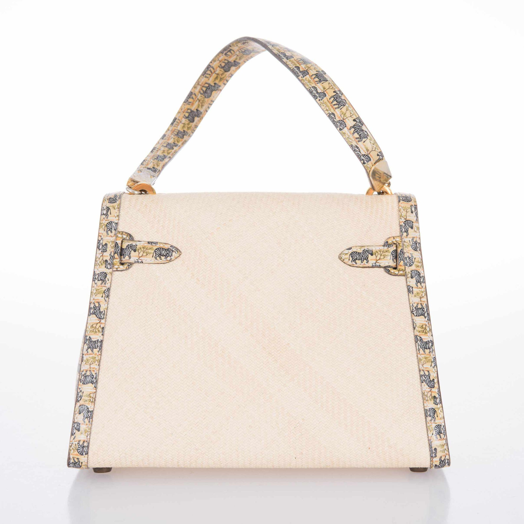 Hermès Kelly Sellier 20 Panama Straw Natural Zebra Print Gold Hardware