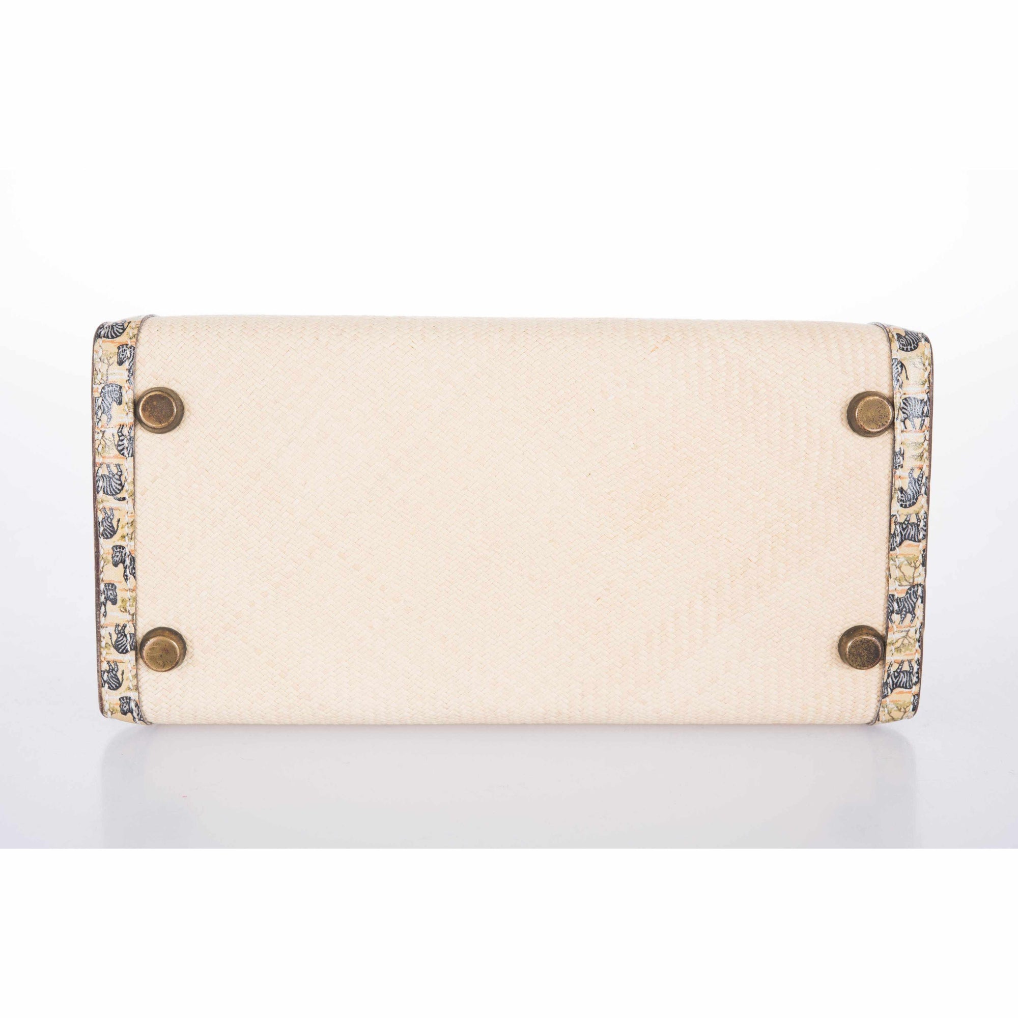 Hermès Kelly Sellier 20 Panama Straw Natural Zebra Print Gold Hardware