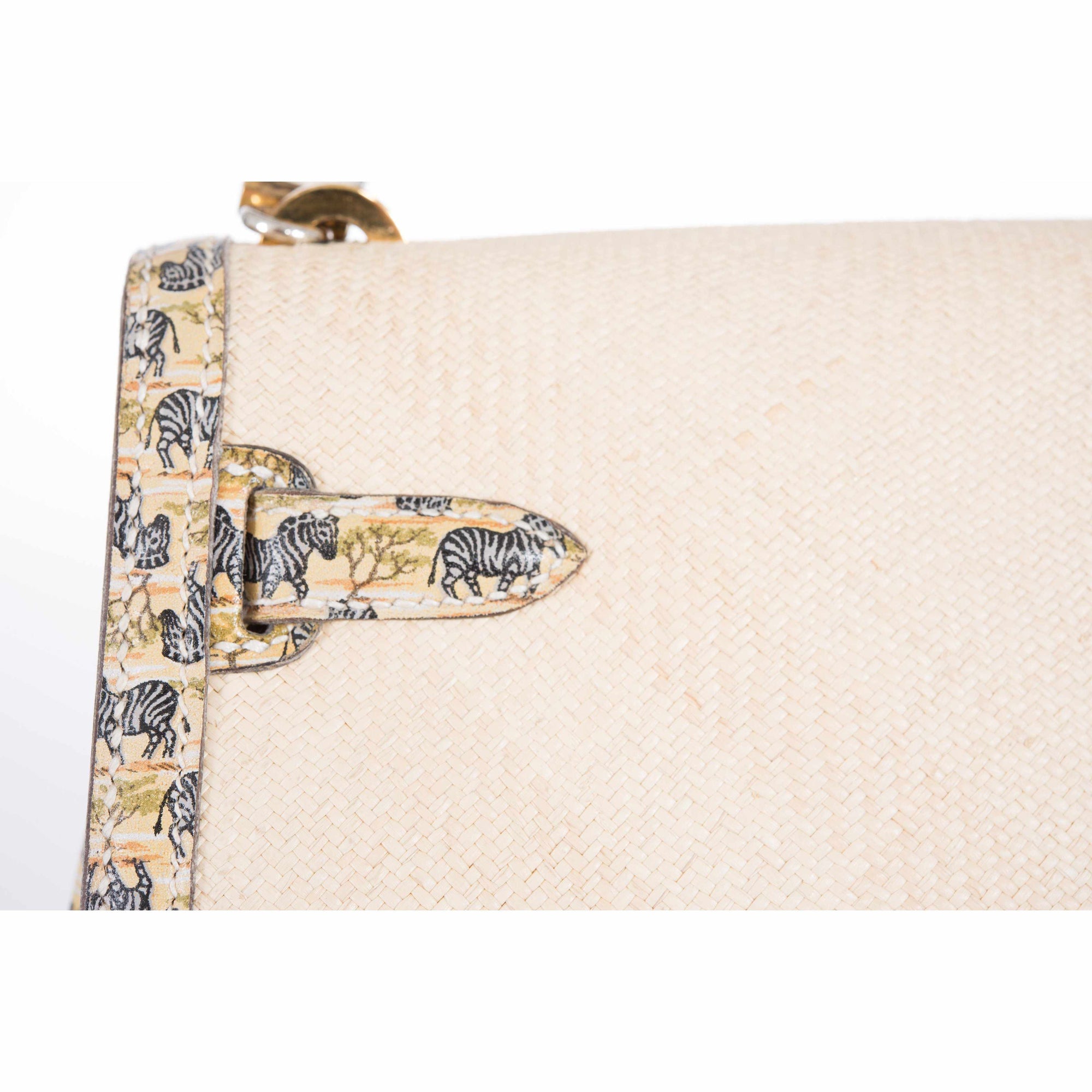 Hermès Kelly Sellier 20 Panama Straw Natural Zebra Print Gold Hardware