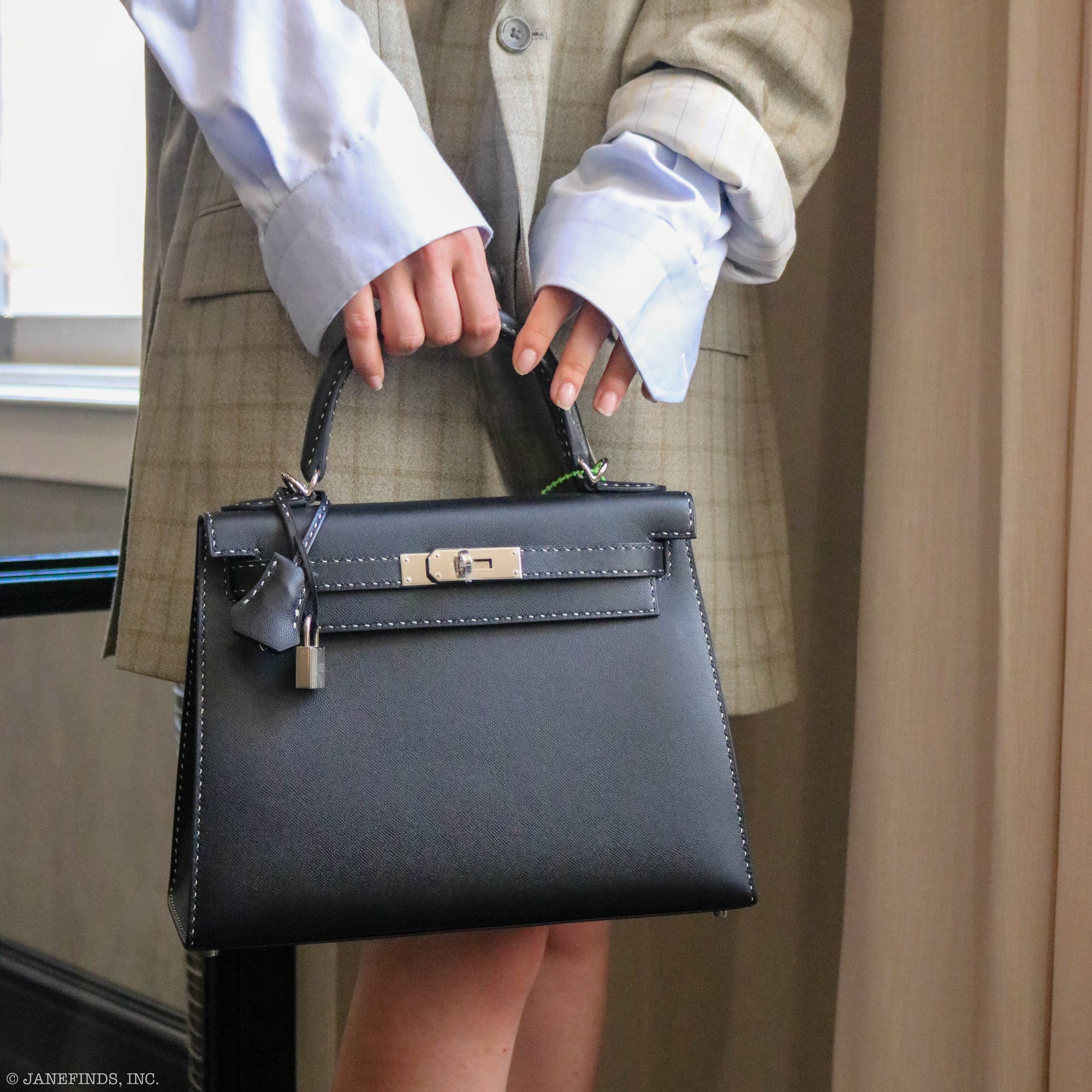 Hermès Kelly Un Point Sur Deux 28 Sellier Black Monsieur Leather Palladium Hardware