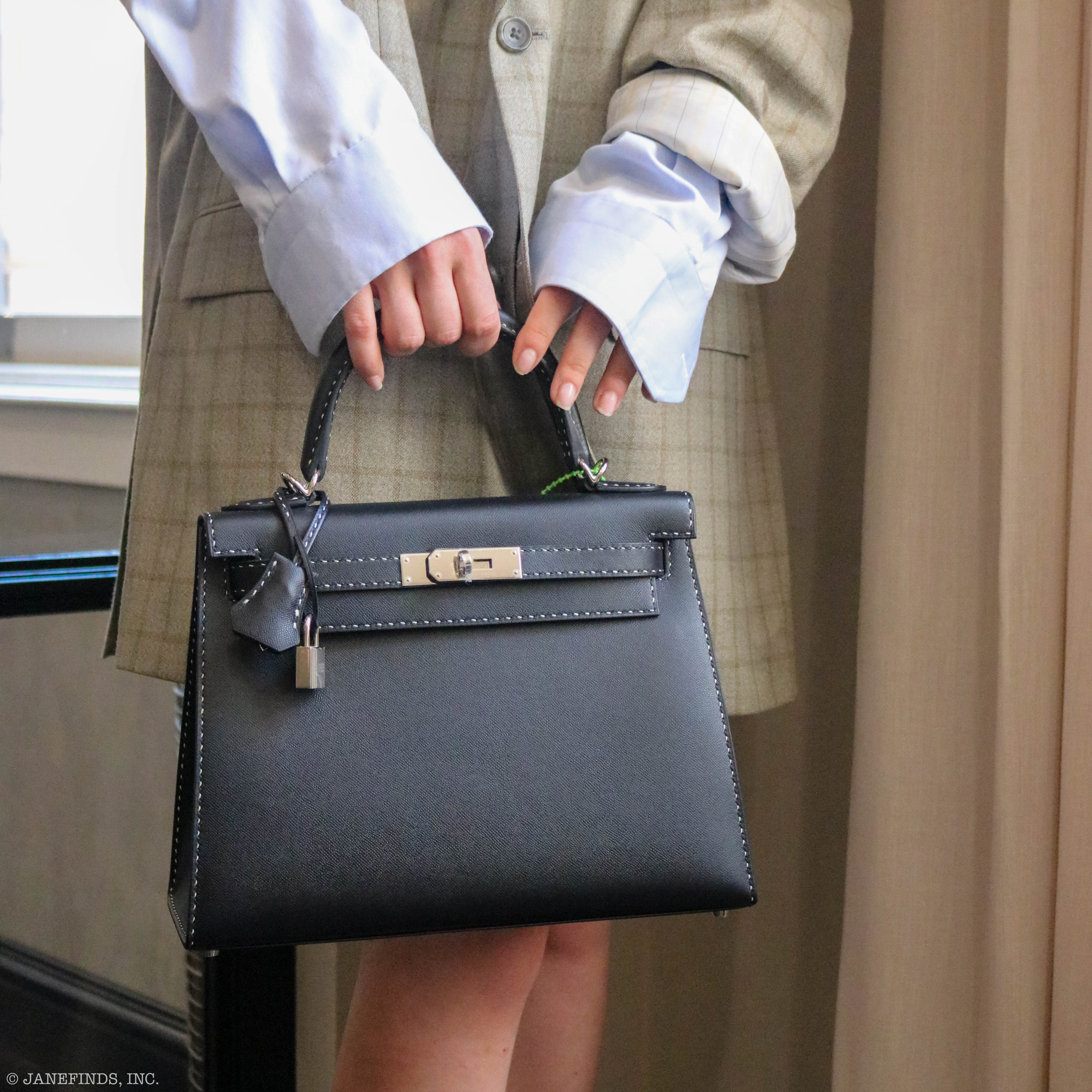 Hermès Kelly Un Point Sur Deux 28 Sellier Black Monsieur Leather Palladium Hardware