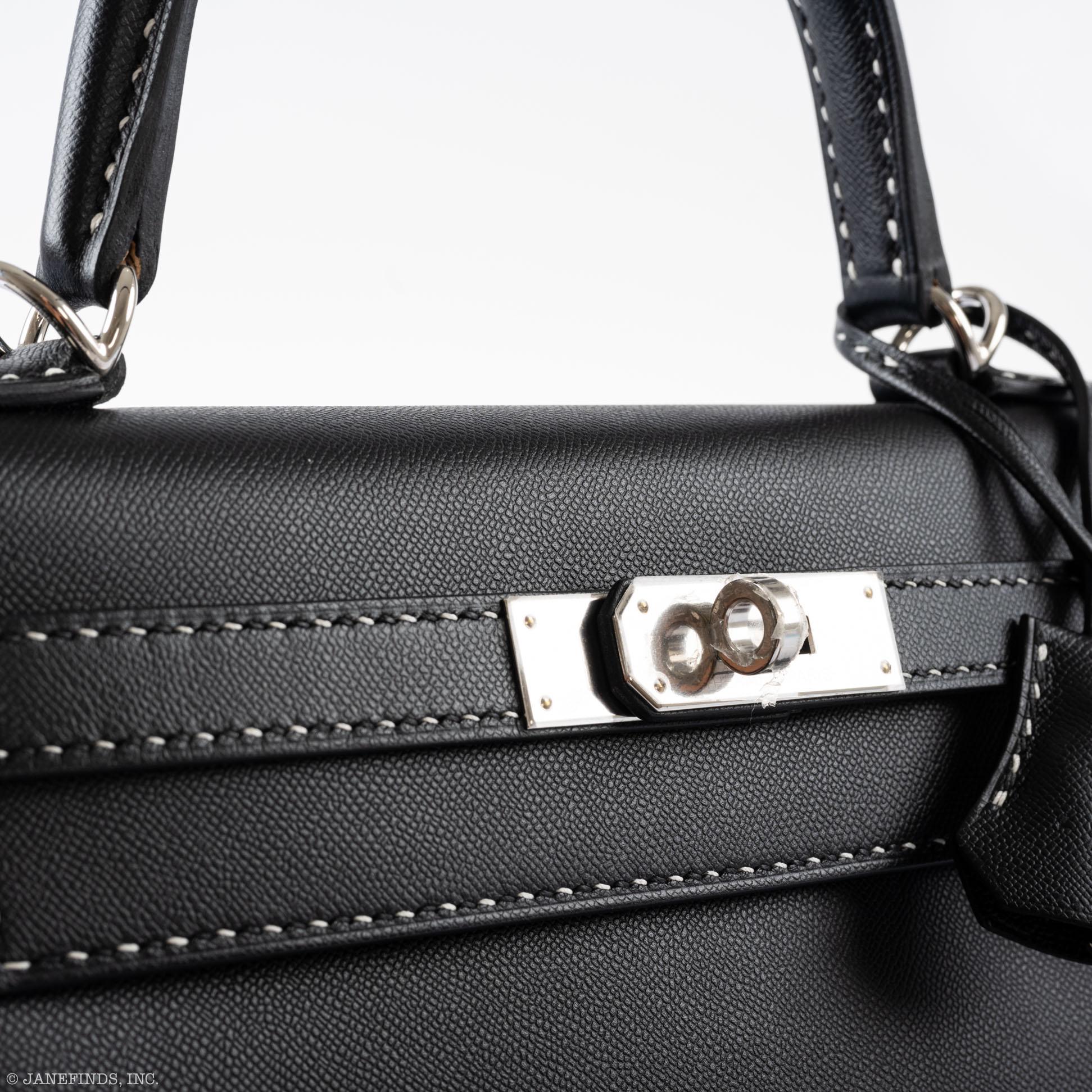 Hermès Kelly Un Point Sur Deux 28 Sellier Black Monsieur Leather Palladium Hardware