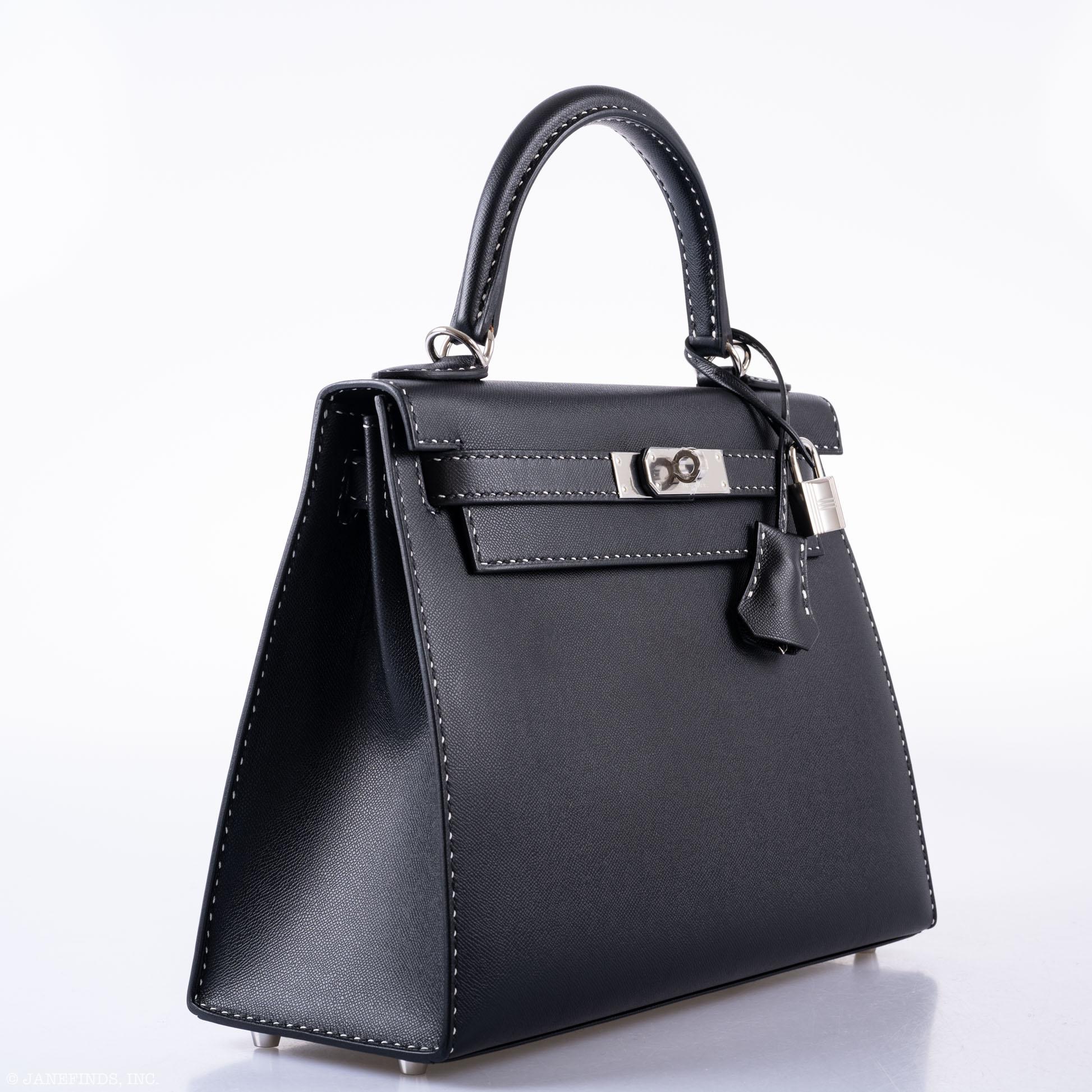 Hermès Kelly Un Point Sur Deux 28 Sellier Black Monsieur Leather Palladium Hardware