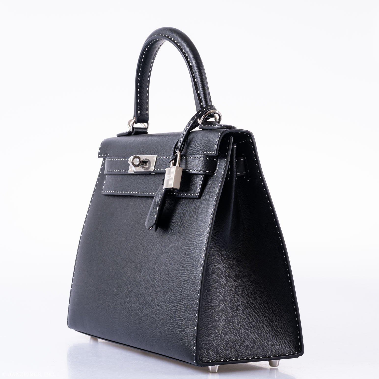Hermès Kelly Un Point Sur Deux 28 Sellier Black Monsieur Leather Palladium Hardware