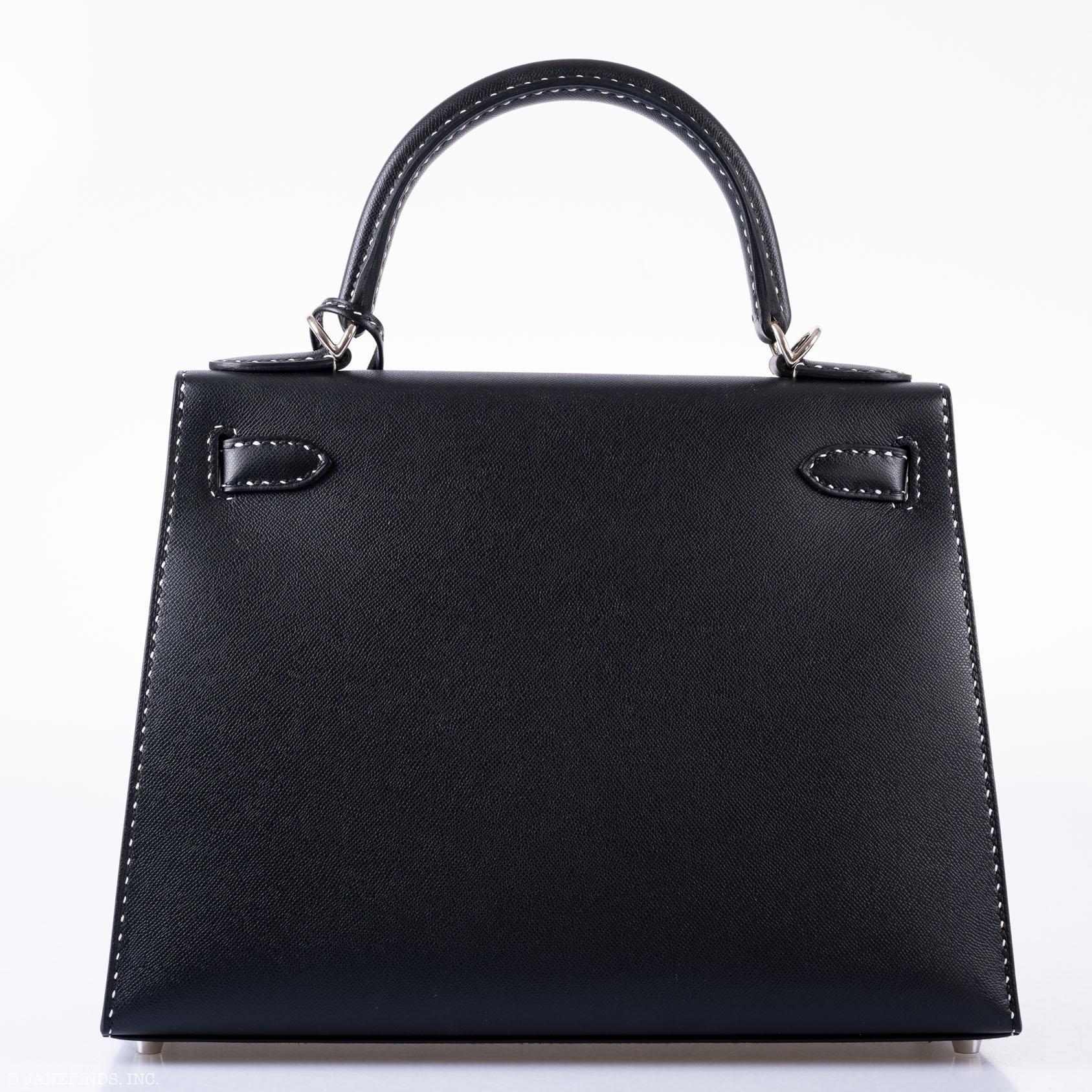 Hermès Kelly Un Point Sur Deux 28 Sellier Black Monsieur Leather Palladium Hardware