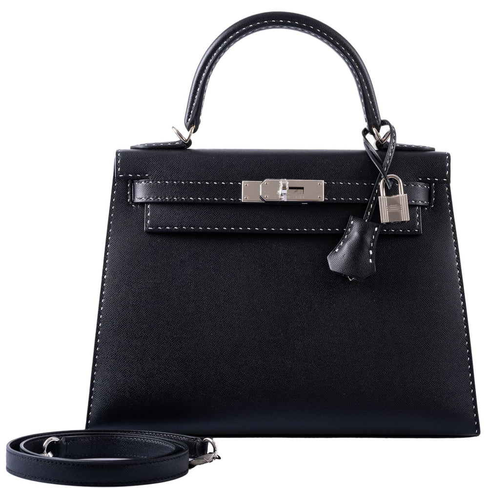Hermès Kelly Un Point Sur Deux 28 Sellier Black Monsieur Leather Palladium Hardware