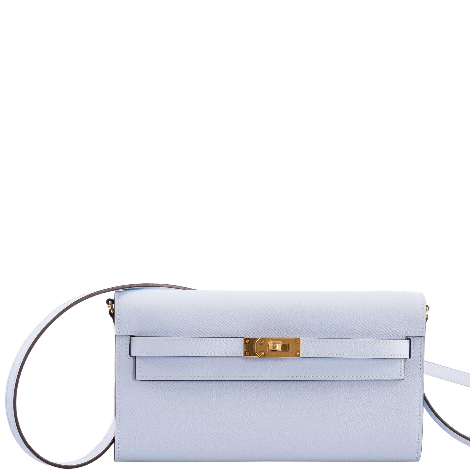 Hermès Kelly Wallet To Go Blue Brume Epsom Gold Hardware