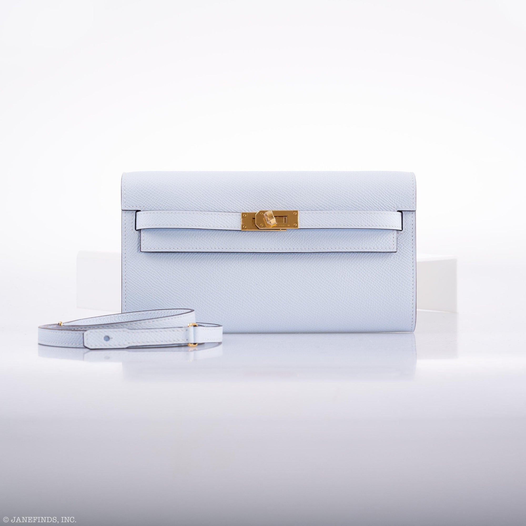 Hermès Kelly Wallet To Go Blue Brume Epsom Gold Hardware