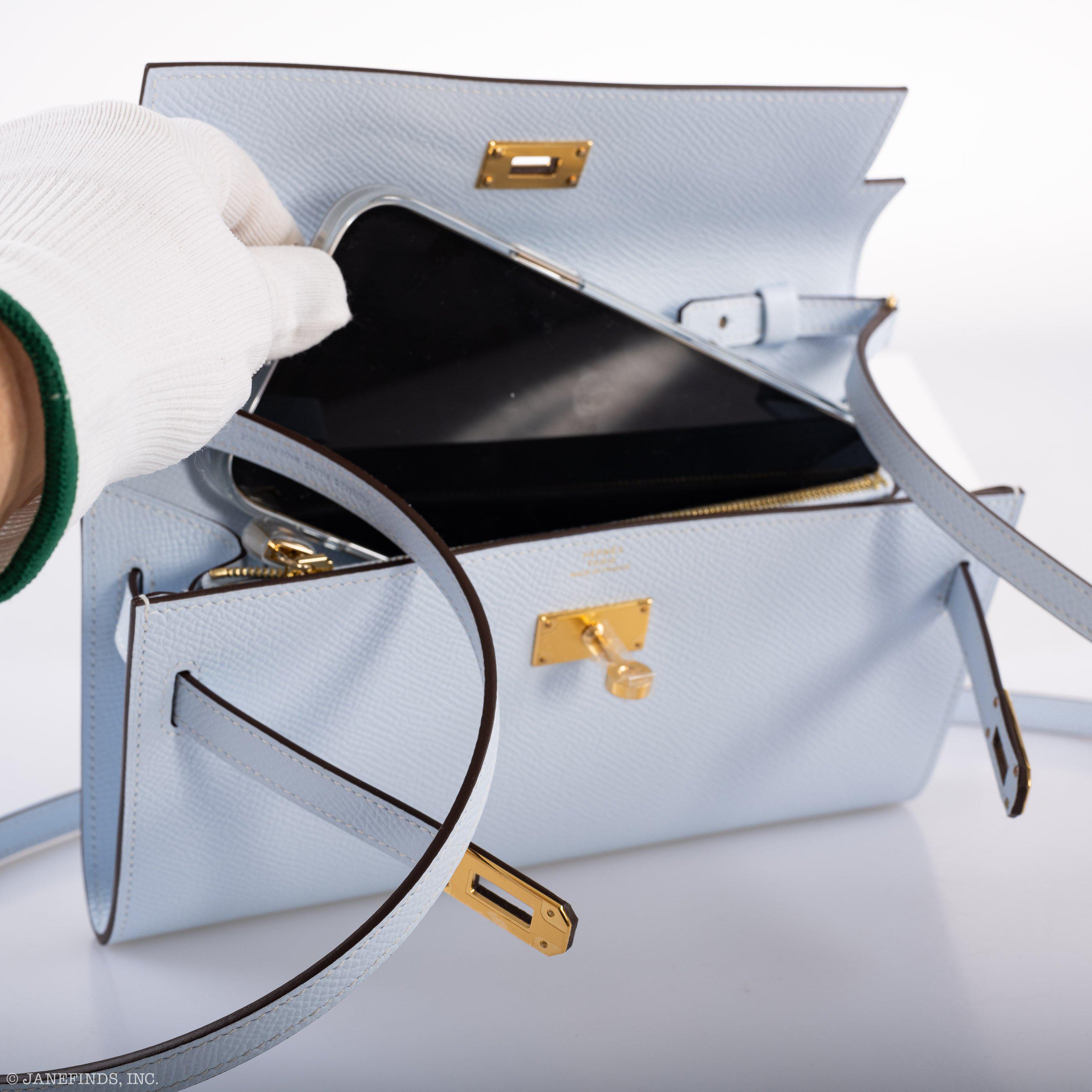 Hermès Kelly Wallet To Go Blue Brume Epsom Gold Hardware