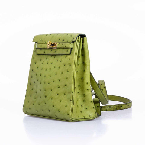 Hermès Kelly a Dos Backpack Vert Anis Ostrich Gold Hardware