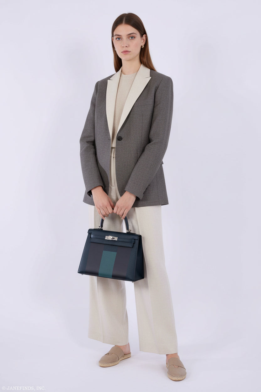 Hermès Kellygraphie 28 Sellier 'H' Lettre Vert Cypres Epsom Blue