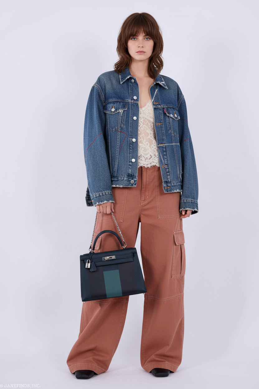 Hermès Kellygraphie 28 Sellier 'H' Lettre Vert Cypres Epsom Blue Obscur Sombrero Malachite Clemence Palladium Hardware