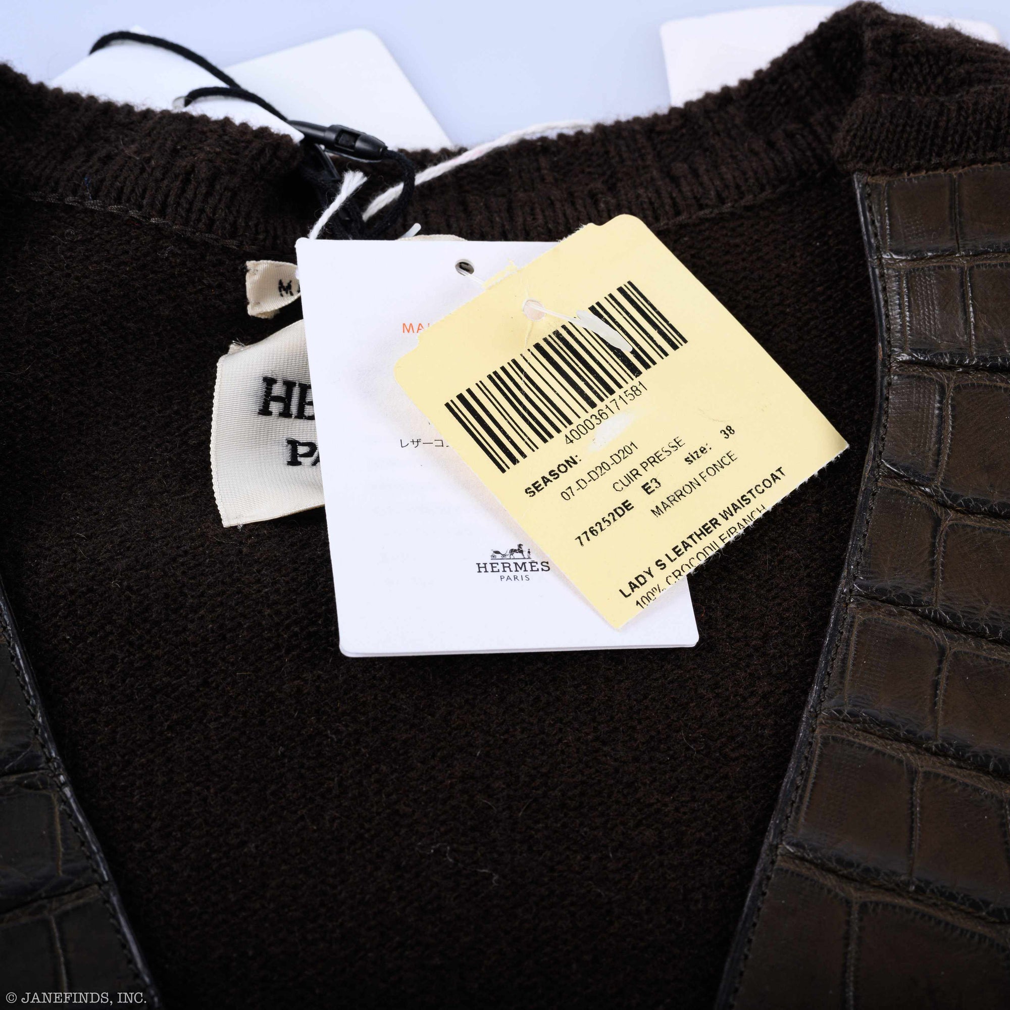 Hermès Matte Havane Crocodile Vest FW 2007 Jean-Paul Gaultier FR38