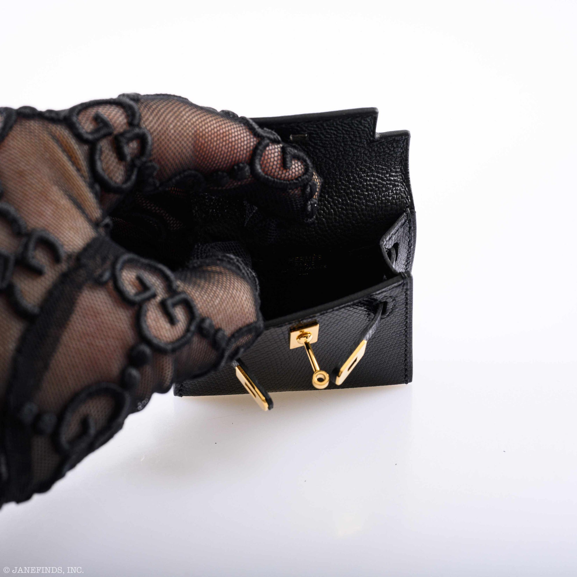 Hermès Micro Kelly Charm Black Lizard Gold Hardware