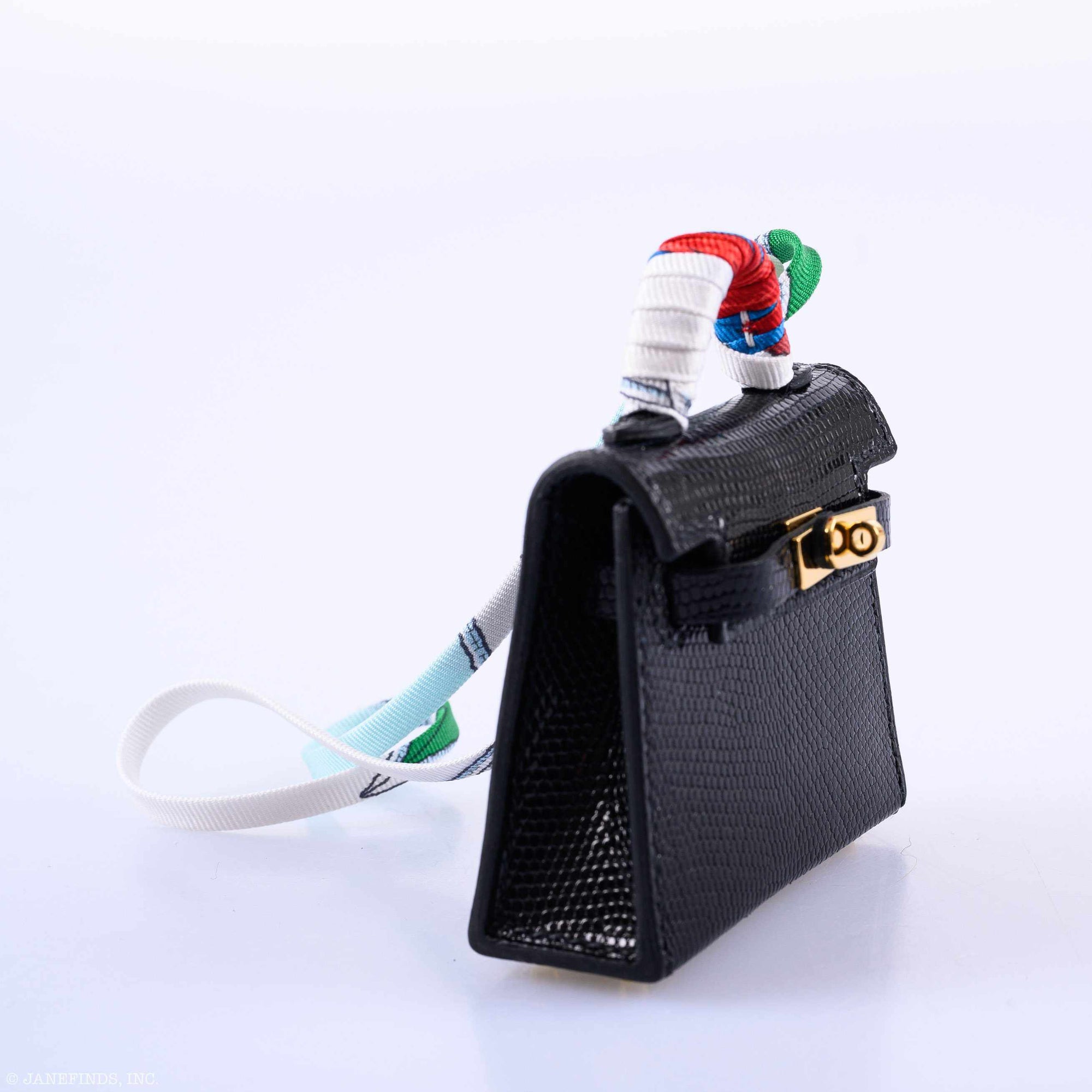 Hermès Micro Kelly Charm Black Lizard Gold Hardware