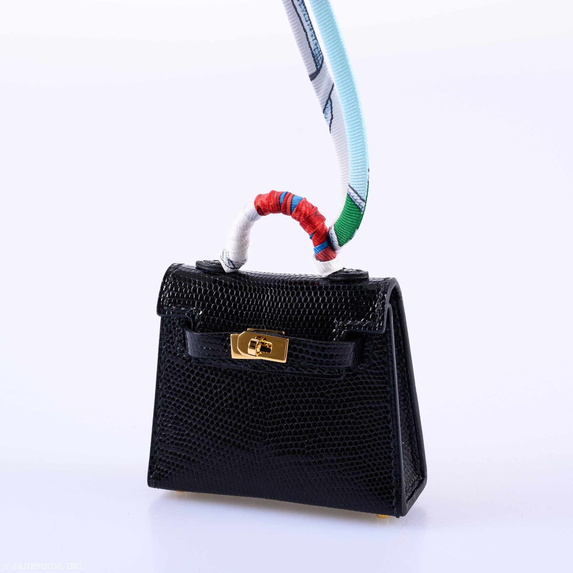 Hermès Micro Kelly Charm Black Lizard Gold Hardware