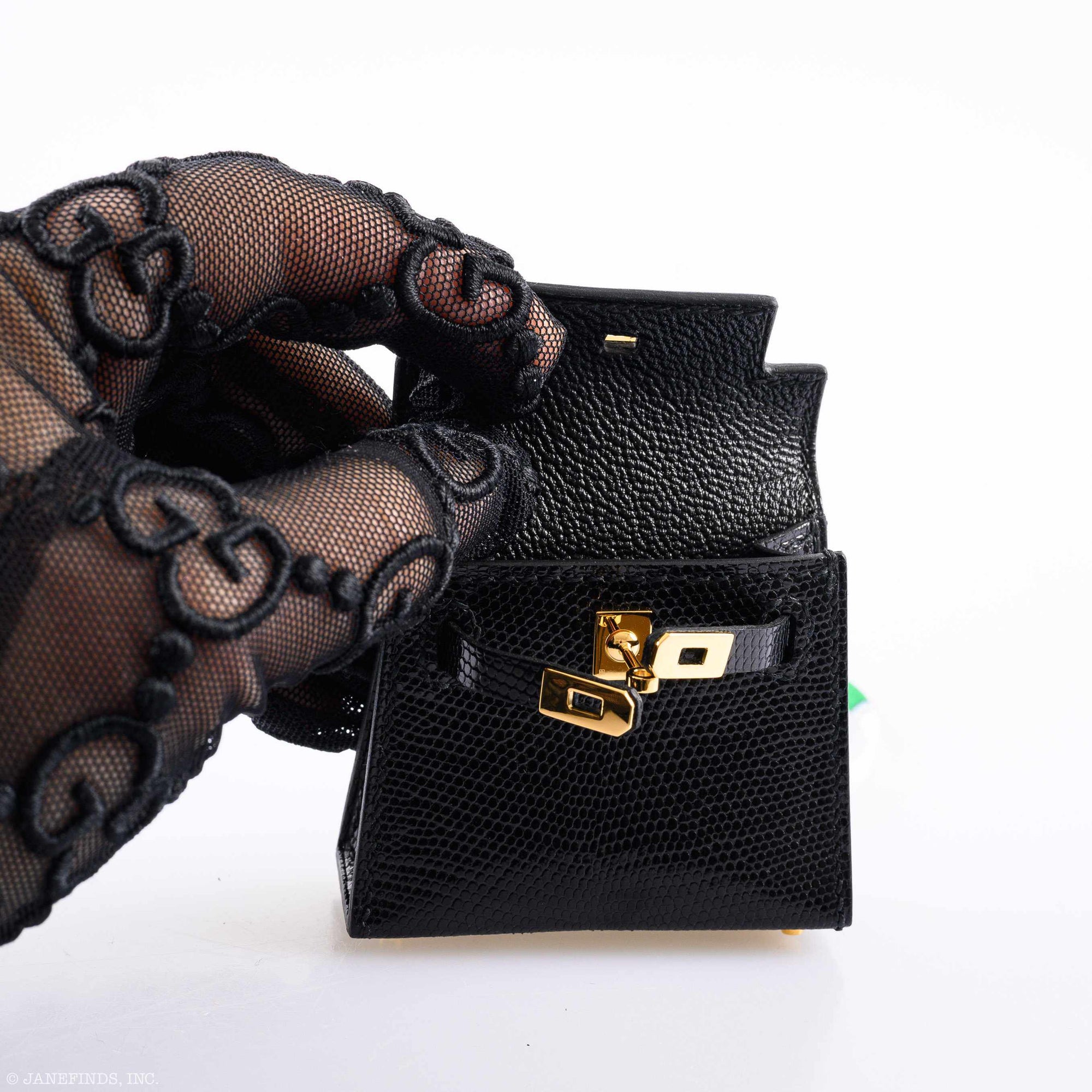 Hermès Micro Kelly Charm Black Lizard Gold Hardware