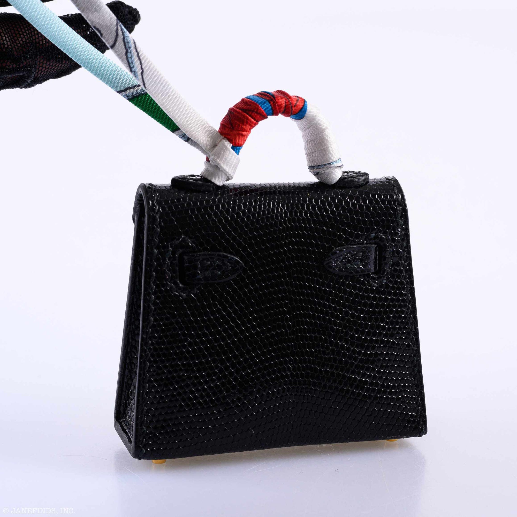 Hermès Micro Kelly Charm Black Lizard Gold Hardware