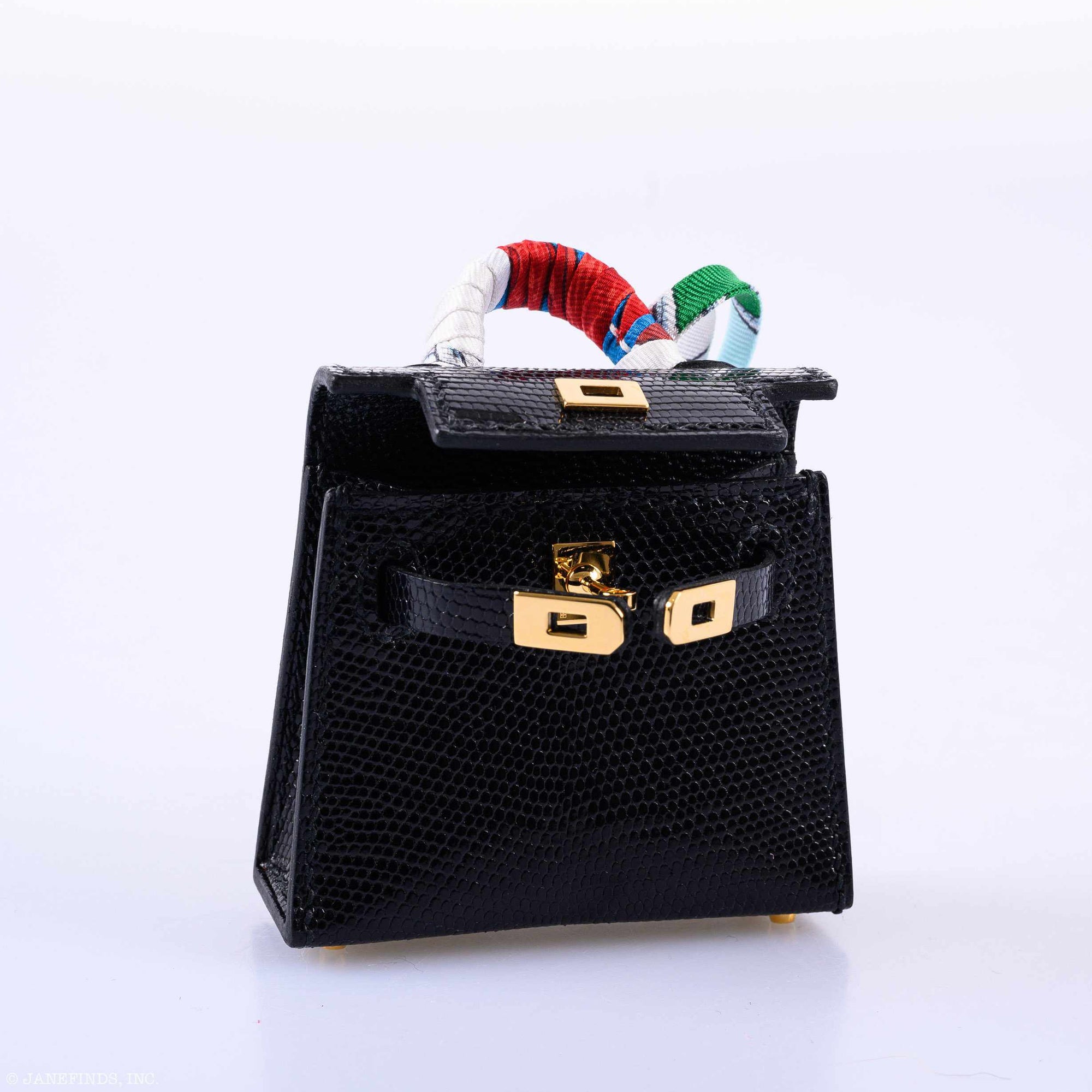 Hermès Micro Kelly Charm Black Lizard Gold Hardware