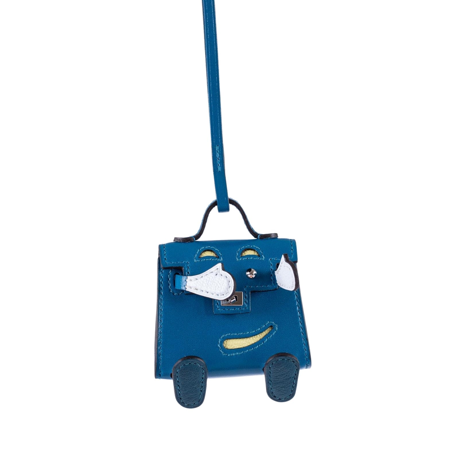 Hermès Micro Kelly Quelle Idole Bag Charm Bleu Izmir / Bleu Brume / Vert Bosphore / Jaune Bourgeon Tadelakt Palladium Hardware
