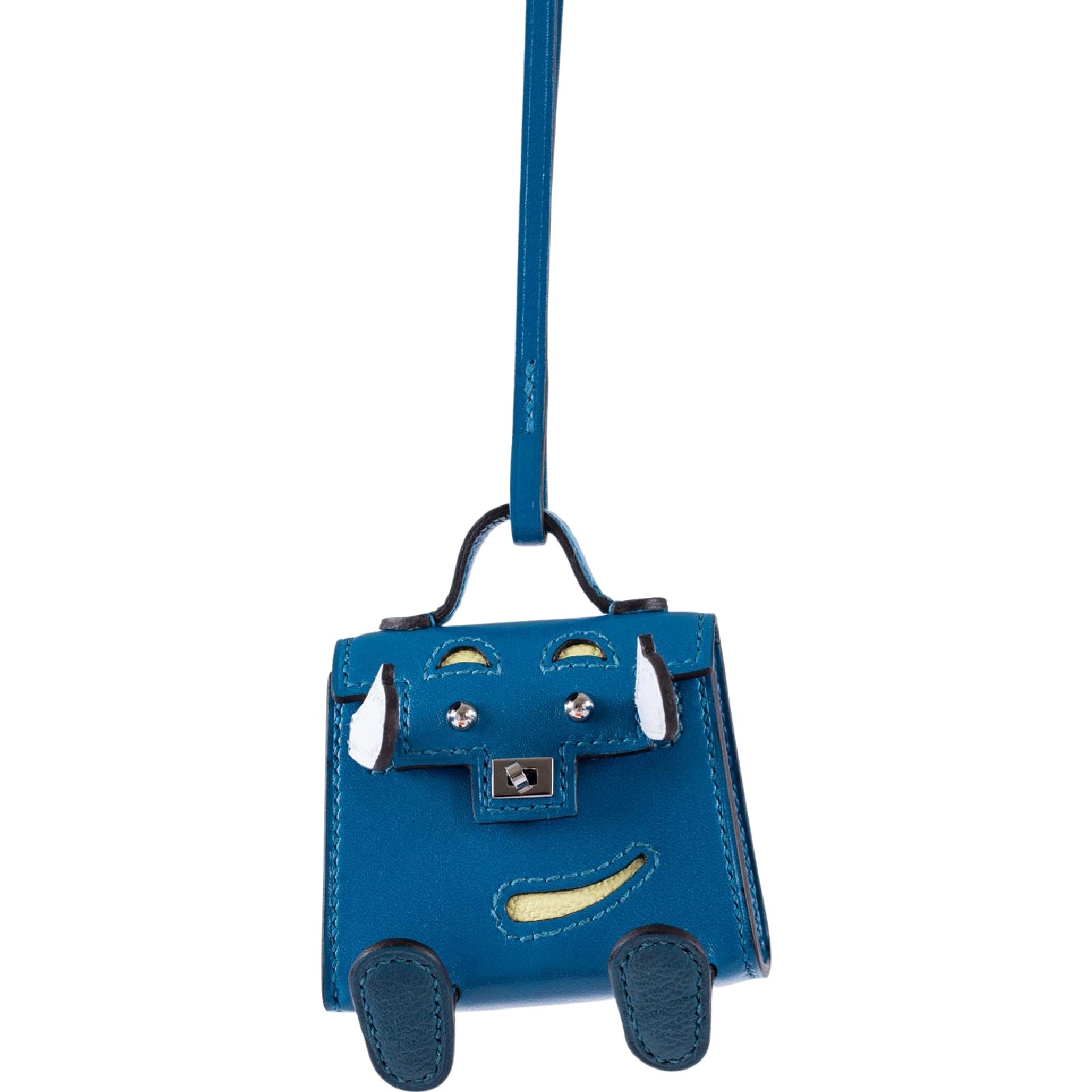 Hermès Micro Kelly Quelle Idole Bag Charm Bleu Izmir / Bleu Brume / Vert Bosphore / Jaune Bourgeon Tadelakt Palladium Hardware