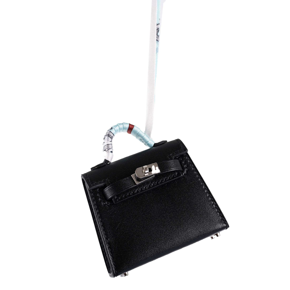 Hermès Black Tadelakt Micro Mini Twilly Kelly Bag Charm Palladium