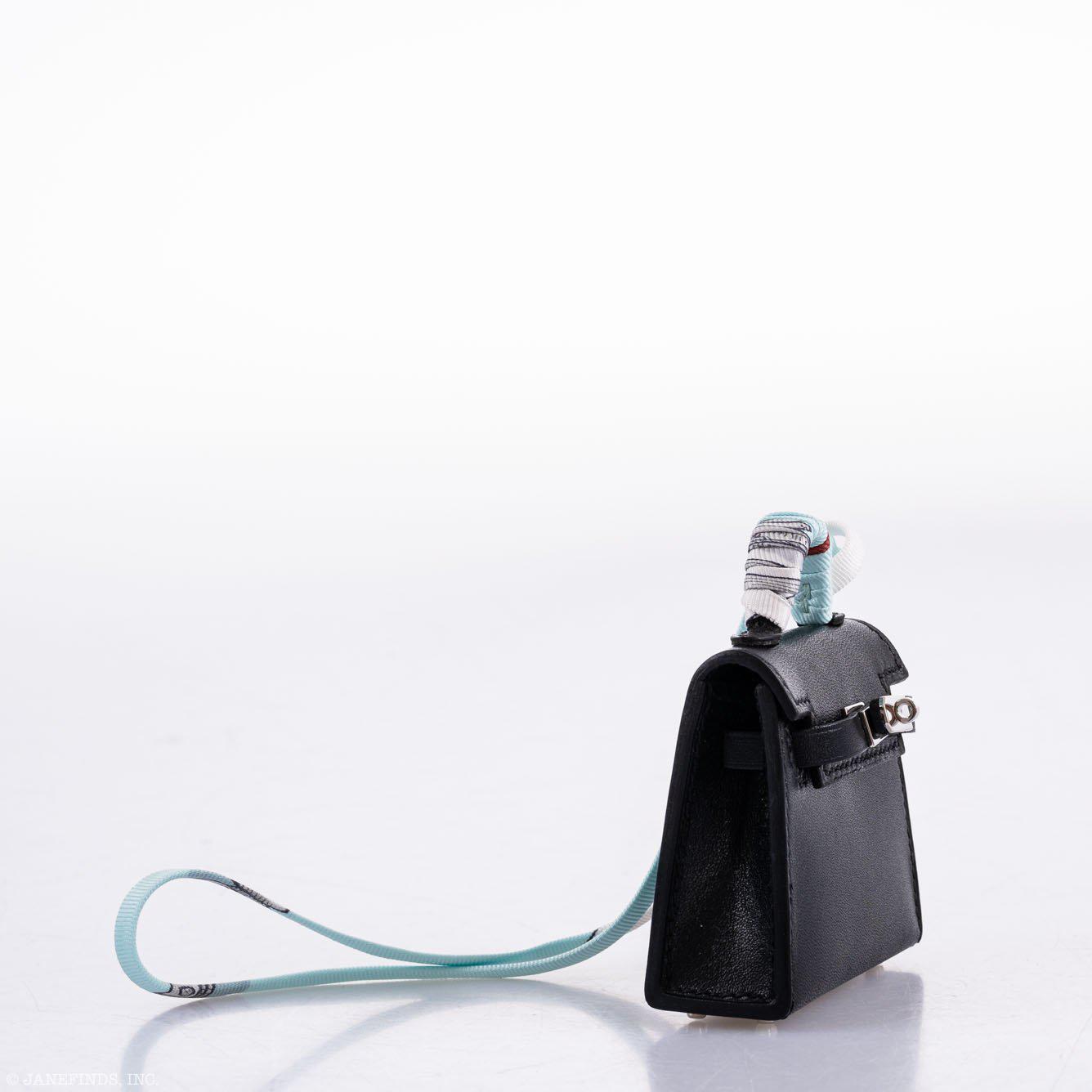 Hermès Micro Kelly Twilly Charm Black Tadelakt Leather Palladium Hardware