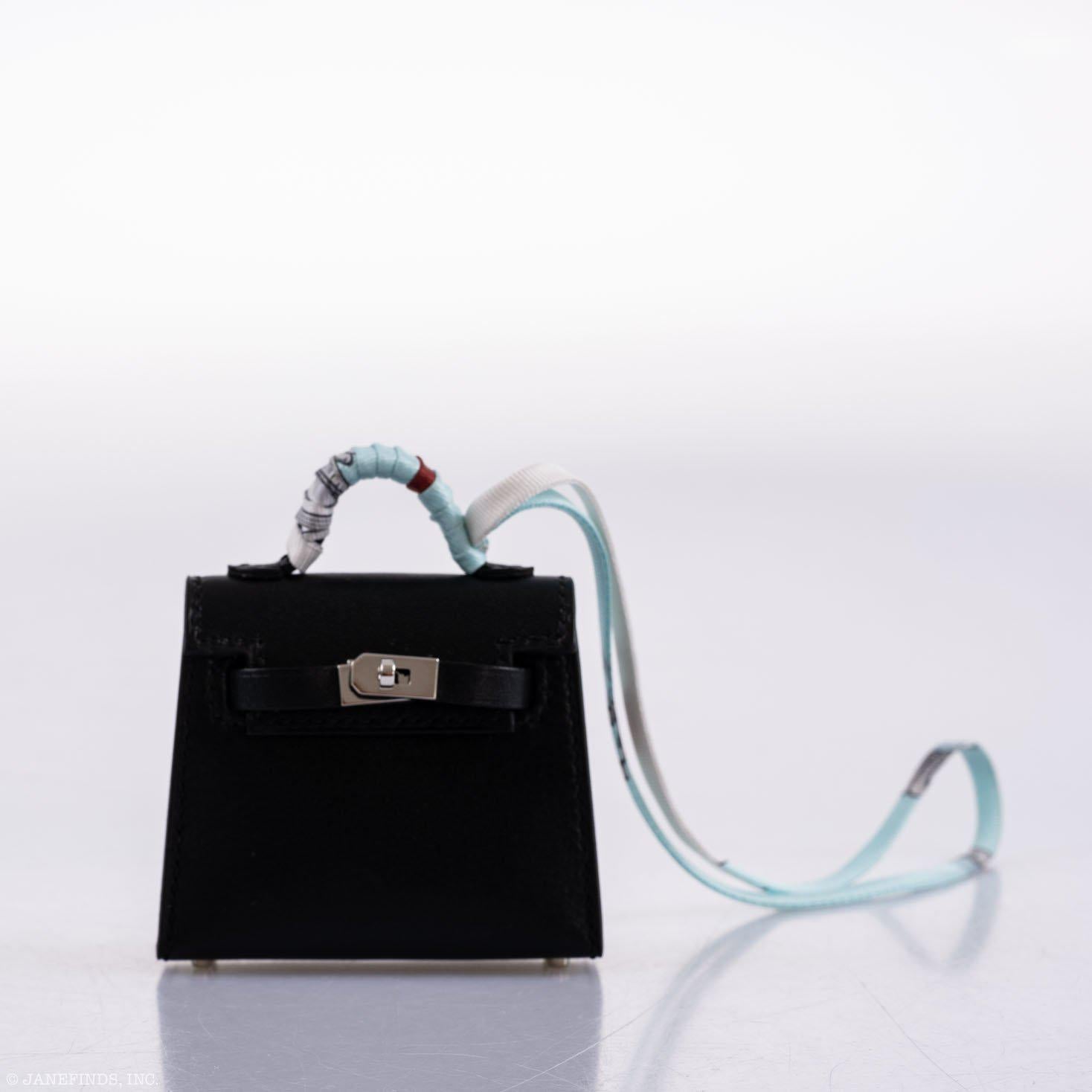 Hermès Micro Kelly Twilly Charm Black Tadelakt Leather Palladium Hardware