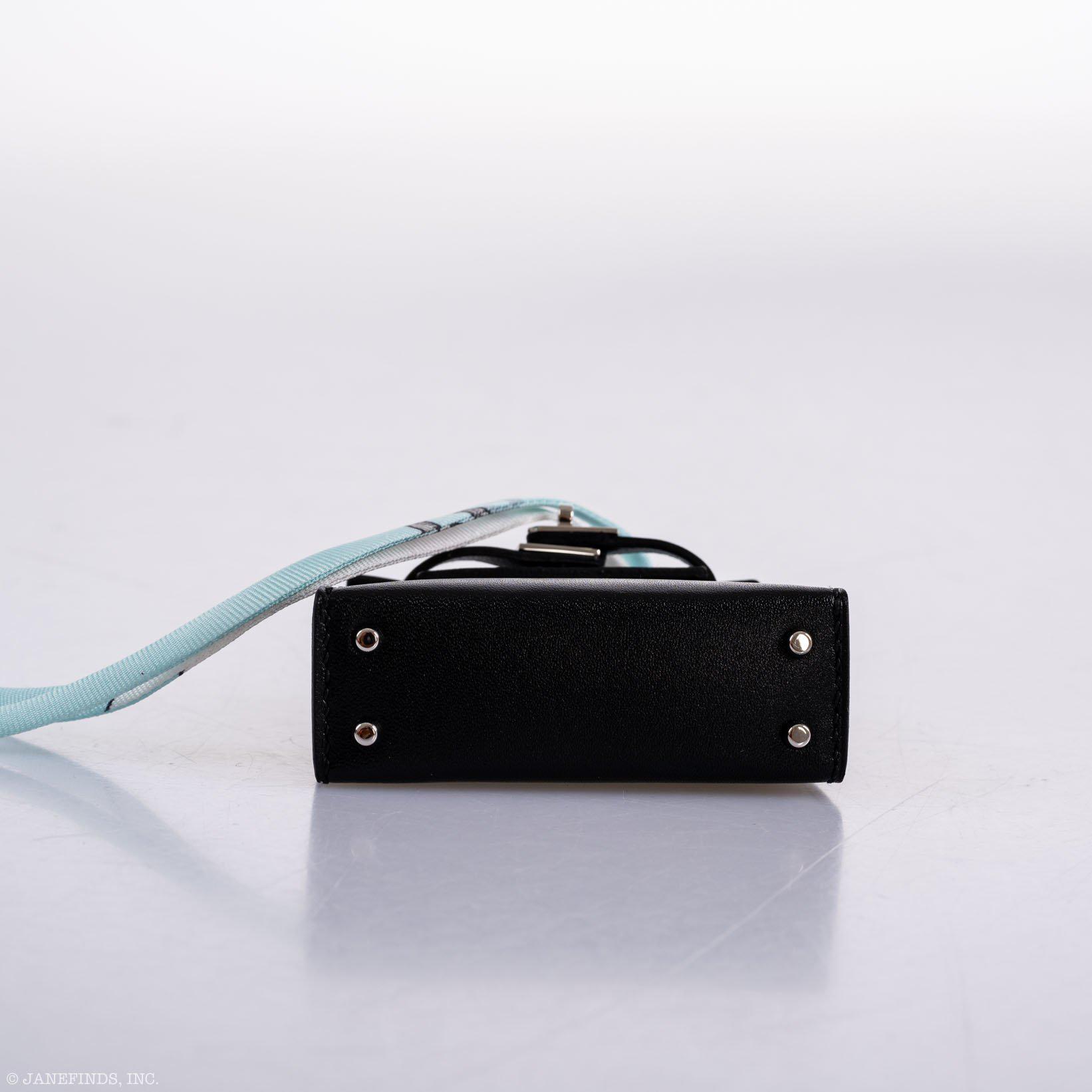Hermès Micro Kelly Twilly Charm Black Tadelakt Leather Palladium Hardware