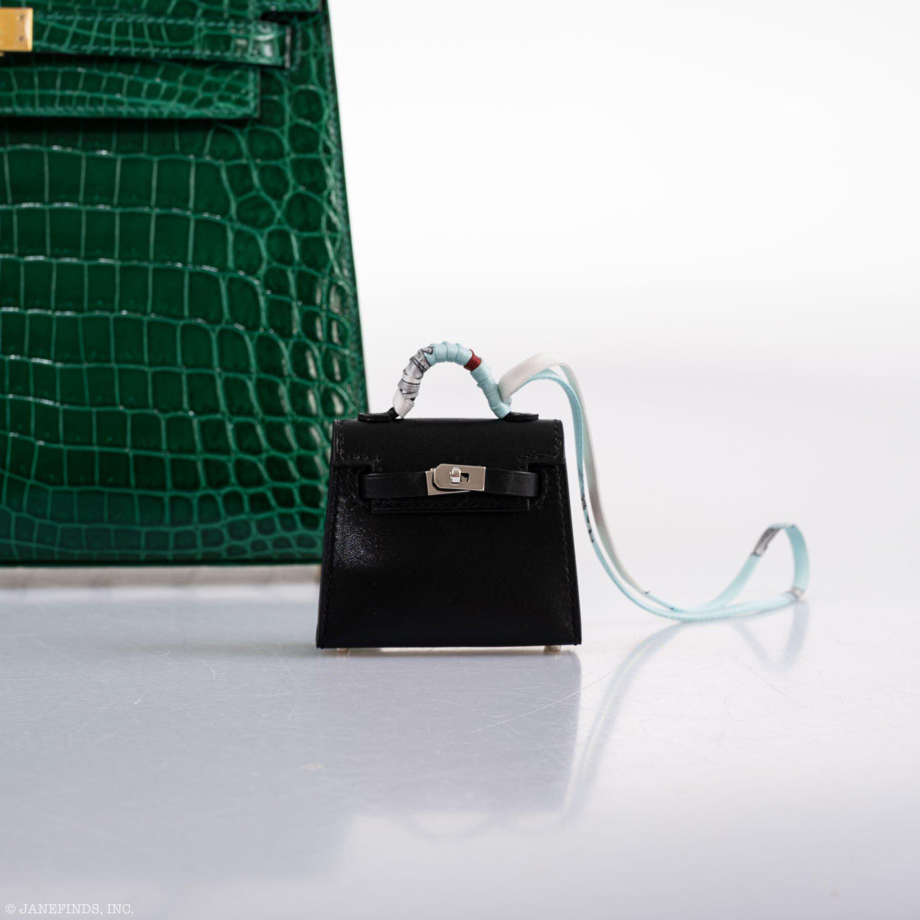 Hermès Micro Kelly Twilly Charm Black Tadelakt Leather Palladium Hardware